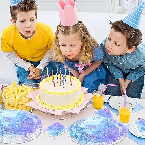 Miniatura 3 de El juego de 40 piezas de suministros de fiesta de hielo congelado incluye 20 platos congelados, 20 servilletas para decoración de fiesta de copos de