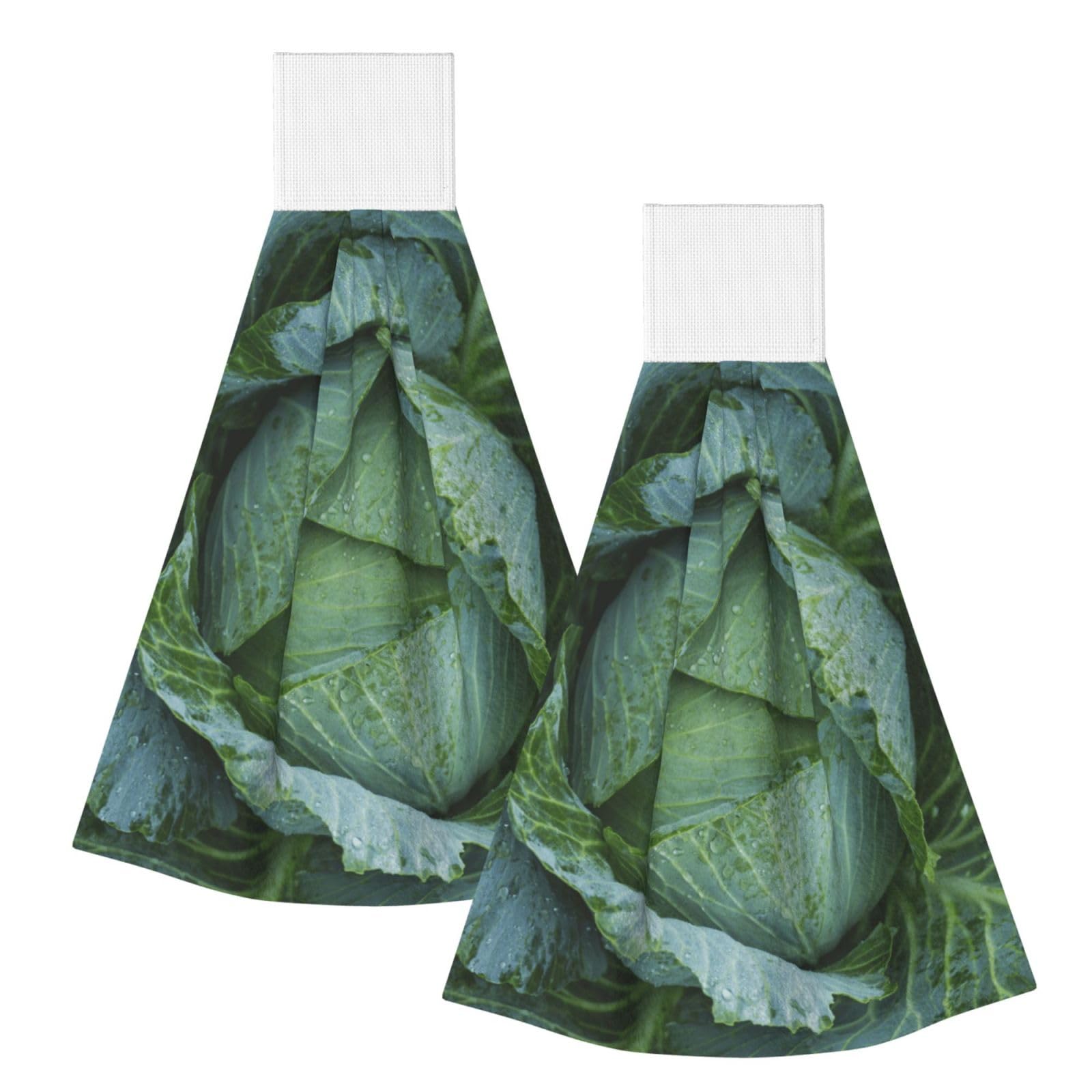 DOPKLNA Bright Cabbage, 2 Pcs Hanging Coral Fiber Hand Towels for Bathroom, Absorbent Kitchen Towels