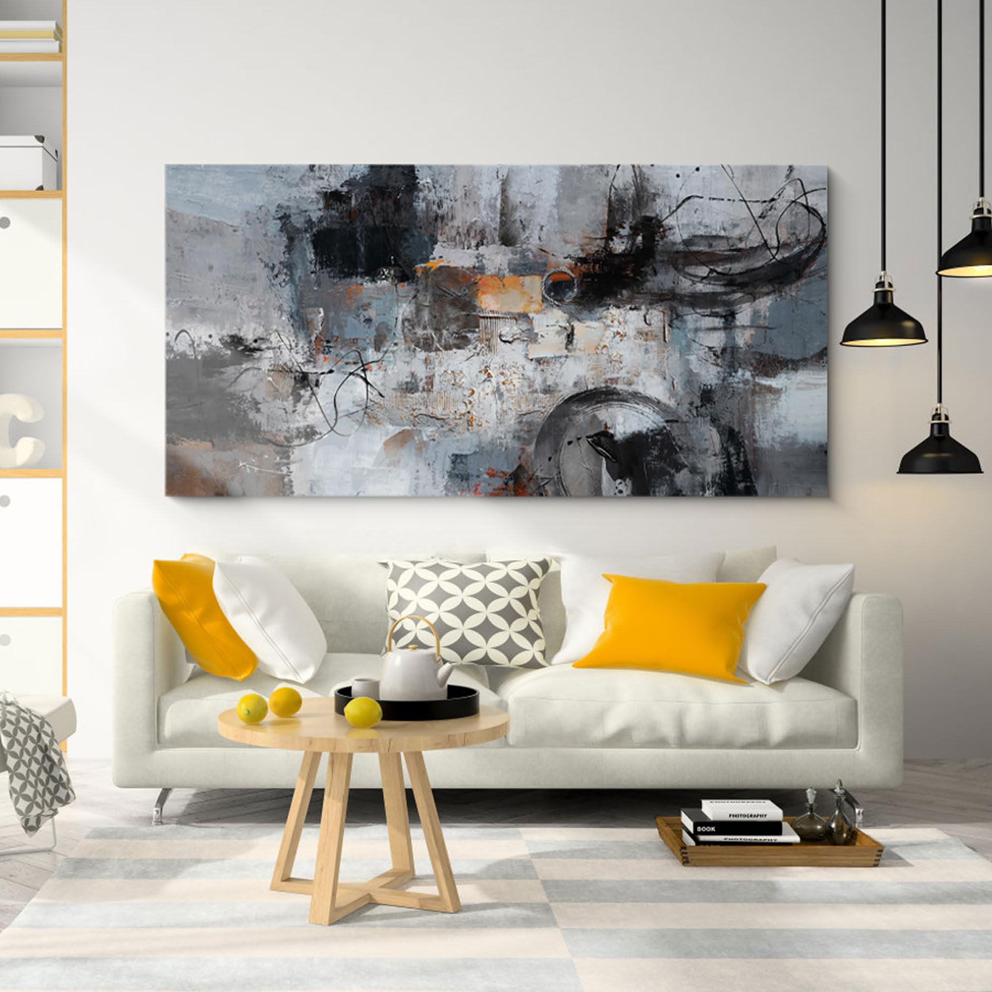 XLSJERST Large Artwork Black and White Wall Art - Abstract Canvas Wall Decor Grey Big Pictures for Living Room Wall Decoration Gray Art Work for Office Wall Decor Size 24x48 Inches