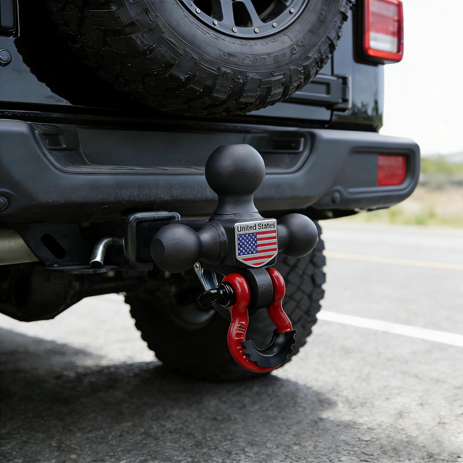 Trailer Hitch Tri-Ball Mount with Hook & D-Ring Tow Shackle, Fits 2-Inch Receiver, Includes 1-7/8", 2" and 2-5/16" Hitch Ball, Matte Black, Use for Trucks, SUVs, RVs(Black Balls)