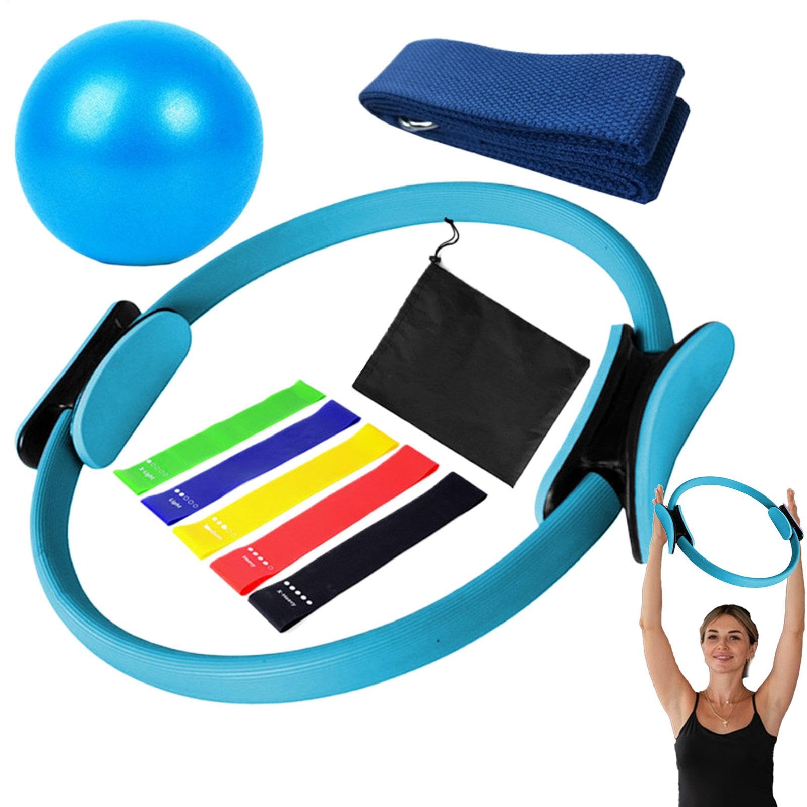 Pilates Ring Fitness Palla Circolare | 9 Set attrezzature per yoga Multifunzionali | Kit anelli e palline, fasce resistenza per l'anca | Istruttore pavimento pelvico con palla elastica muscoli