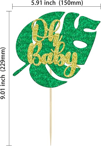 Miniatura 2 de Gyufise 1 pieza de decoración de pastel tropical dorado verde Oh Baby Cake Topper Jungle Safari Baby Shower Cake Decoración de hoja de Monstera niño