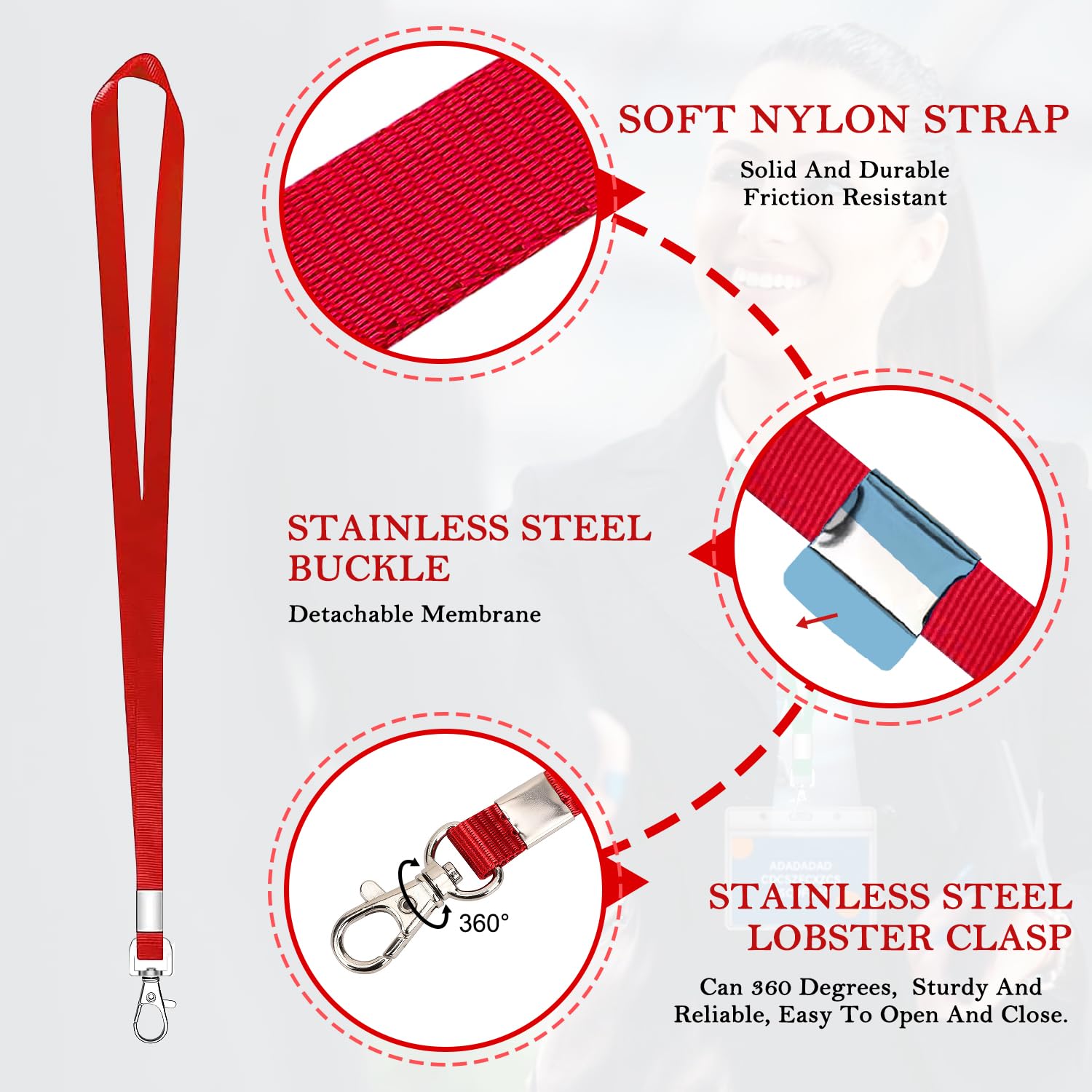 XHDA 100PCS Red Lanyards for Neck Lanyards for ID Badge Lanyard with Metal Swivel Hook for ID Card Badge Holder - Image 3