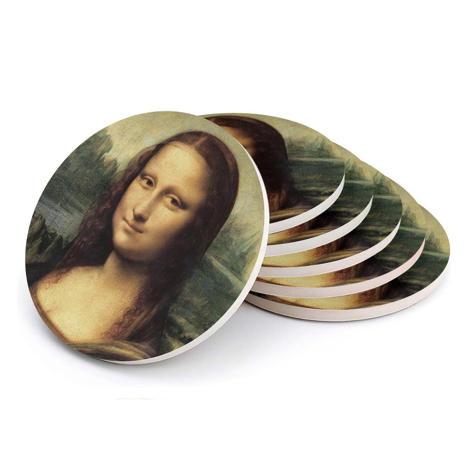 Sous verre ronds en céramique La Joconde par Léonard de Vinci en lot de 6