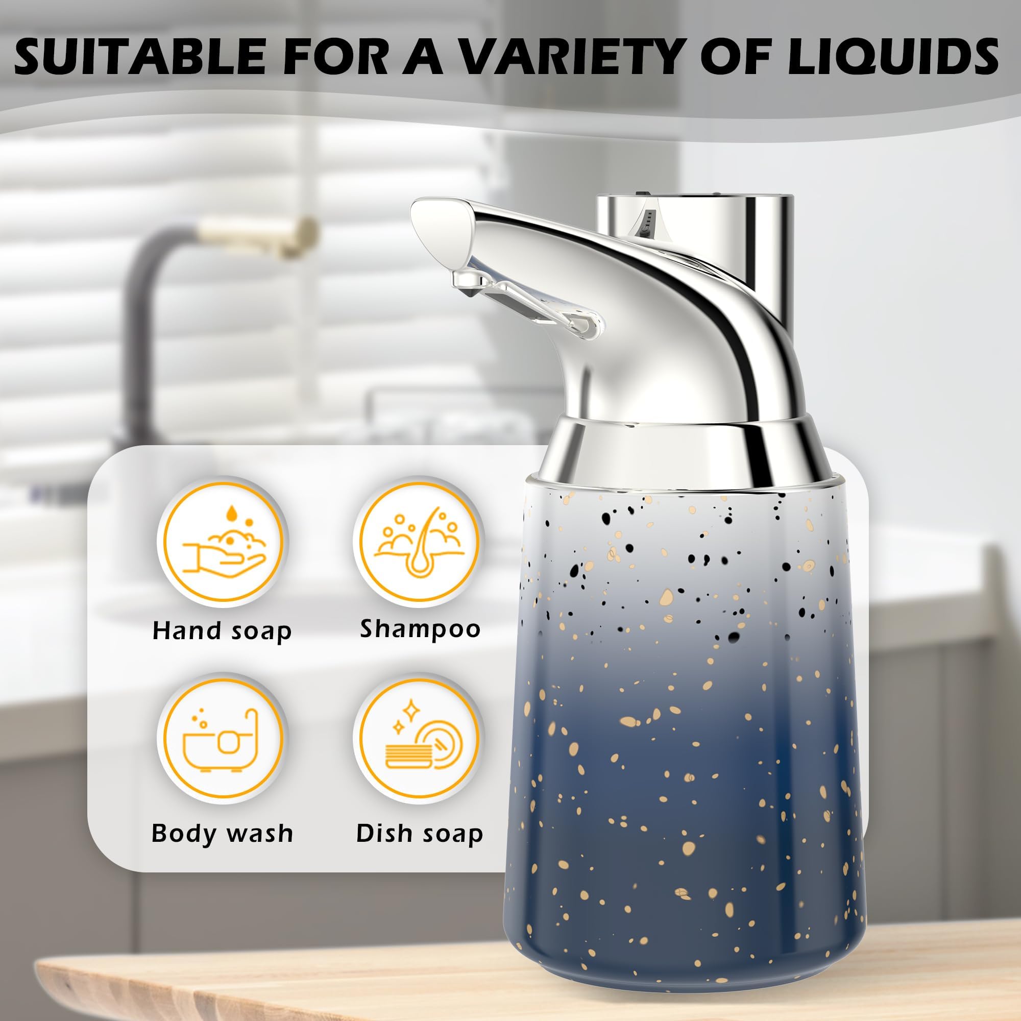 Dispenser di sapone automatico, con 4 livelli regolabili, erogatore di sapone elettrico senza contatto a batteria da 300 ml, con sensore, impermeabile IPX6, per bagno, cucina
