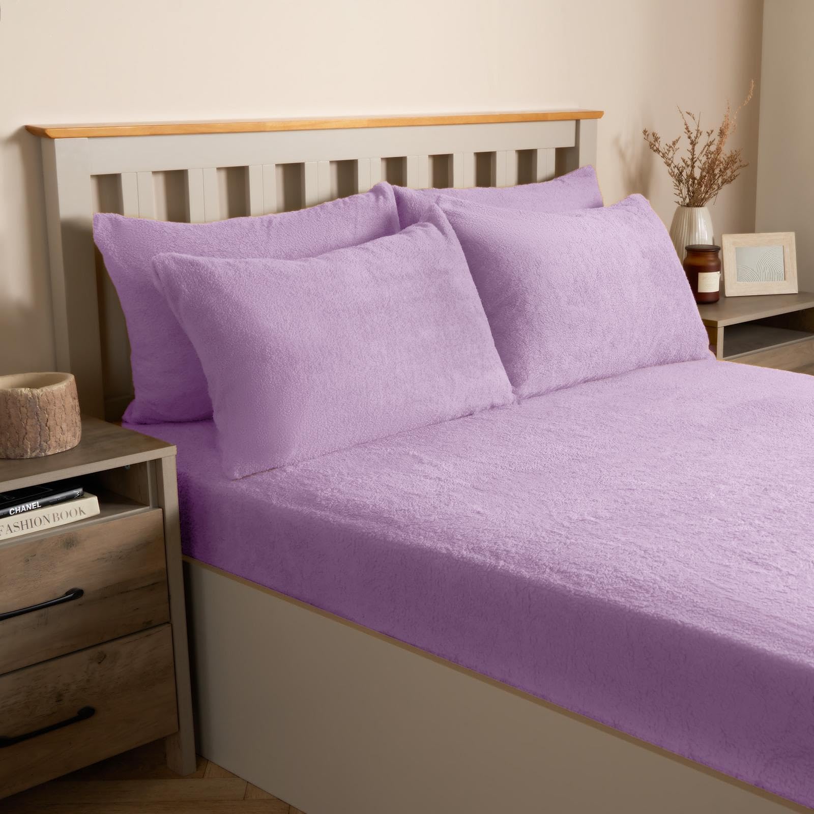 Teddy Bear Fleece Pillowcases, Easy Care 2 Packs Soft & Cosy Plain Sherpa Plush Housewife Fleece Pillow Cases, Modern Thermal Snugly Cases Pair 50 X 70cm, Lilac