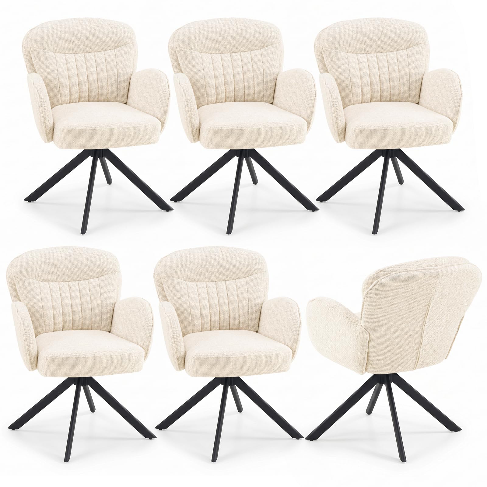 FurniSoar Esszimmerstuhl mit Armlehne 360° drehbar, Beiger Chenille-Stuhl mit doppelter Polsterung & ergonomischer Rückenlehne, Polsterstuhl für Küche, Wohnzimmer, Arbeitszimmer, bis 160 kg belastbar