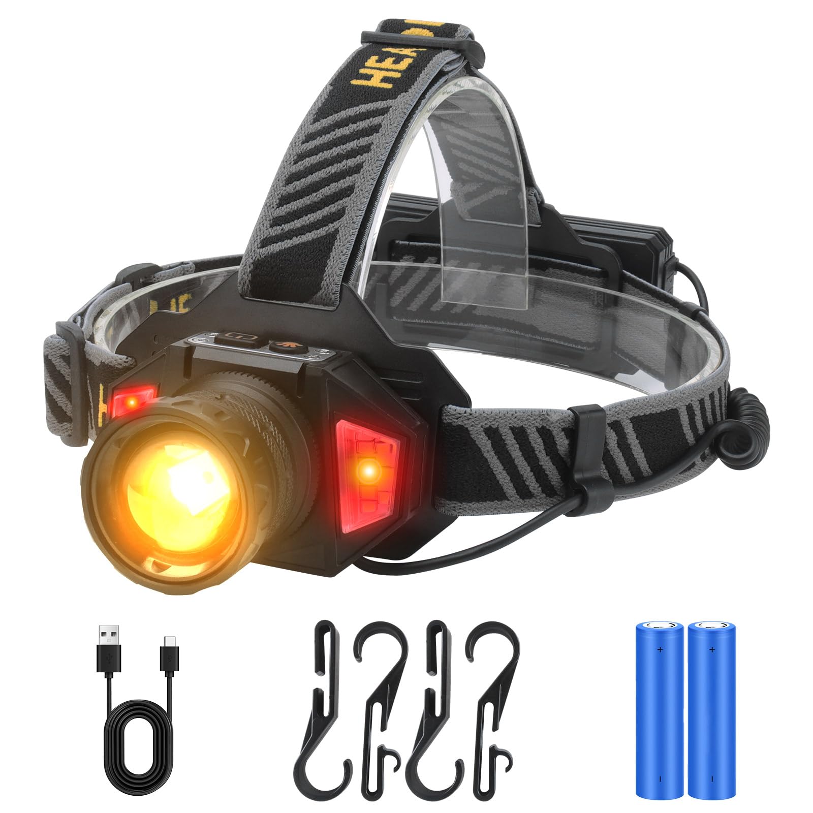 BORUIT LED Rechargeable Headlamp with Red Light,Super Bright Motion Sensor Head Lamp with 8 Modes,IPX4 Waterproof Headlamps Headlight for Outdoor Camping Hiking Fishing Hunting Running