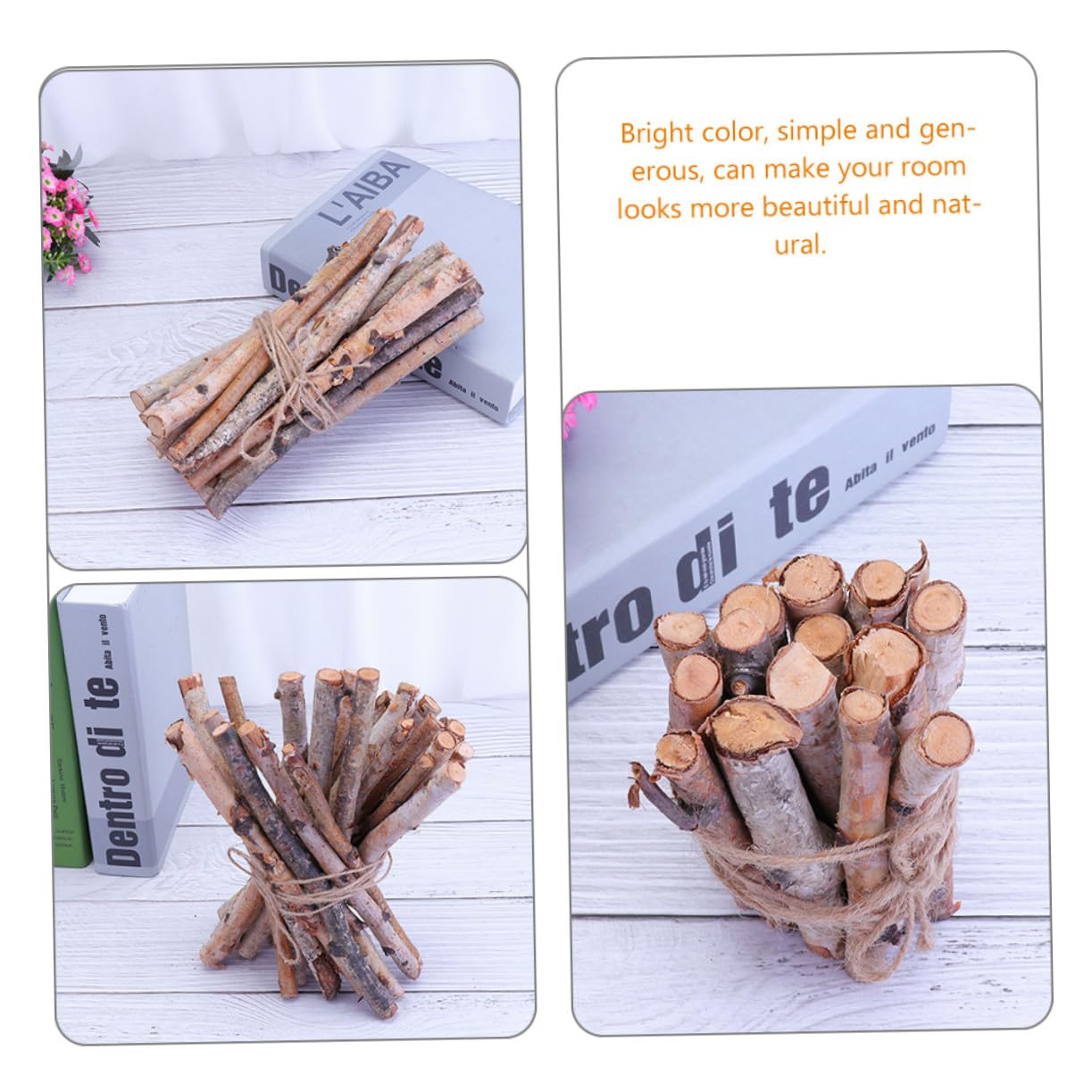 Homoyoyo Palitos de Abedul Naturales para Manualidades y Decoración Rústica, 40 Unidades (10 Cm y 20 Cm), Madera Clara de Abedul, para Jarrones y Arreglos, Uso en Hogar y Oficina,