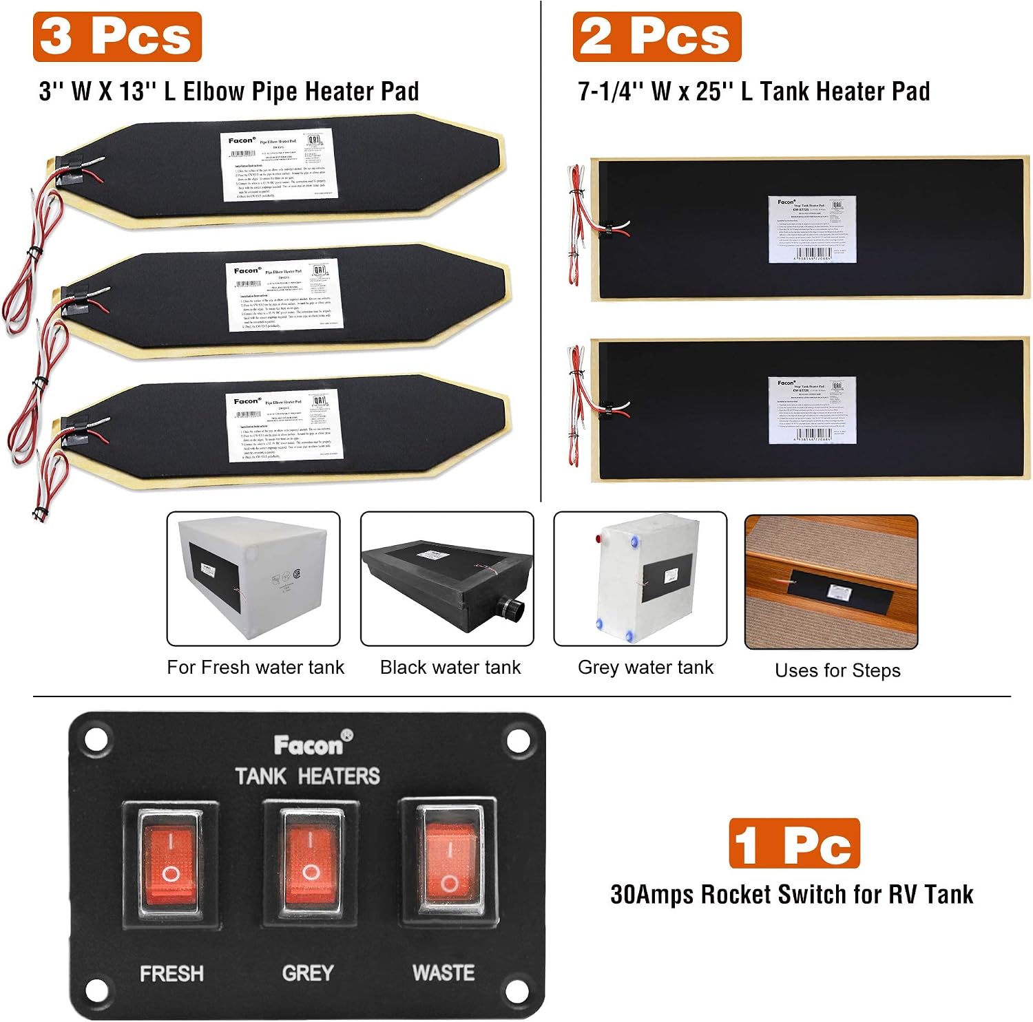 Facon 2Packs 7 1/4"x25" RV Water Holding Tank Heater Pad