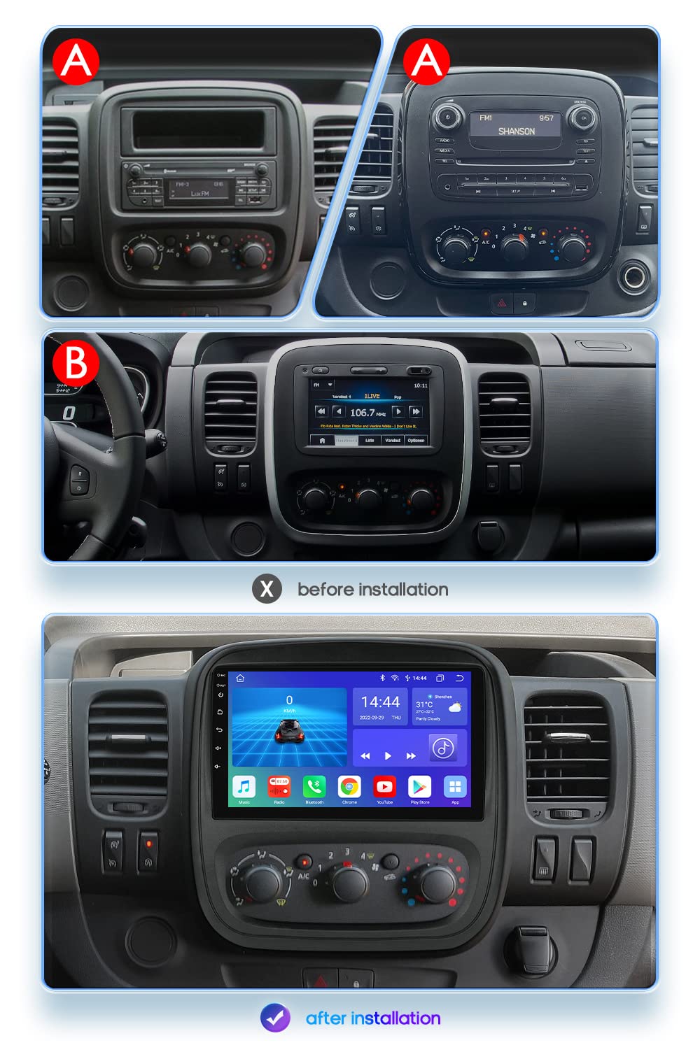 VECHTEL Autoradio 2G+64G Android 15 Pour Renault Trafic/Fiat Talento/Opel Vivaro/Nissan NV300, 9 Pouces HD 2.5D Écran Tactile Avec Carplay Android Auto Sans Fil GPS Wi-FI USB Bluetooth FM RDS Caméra