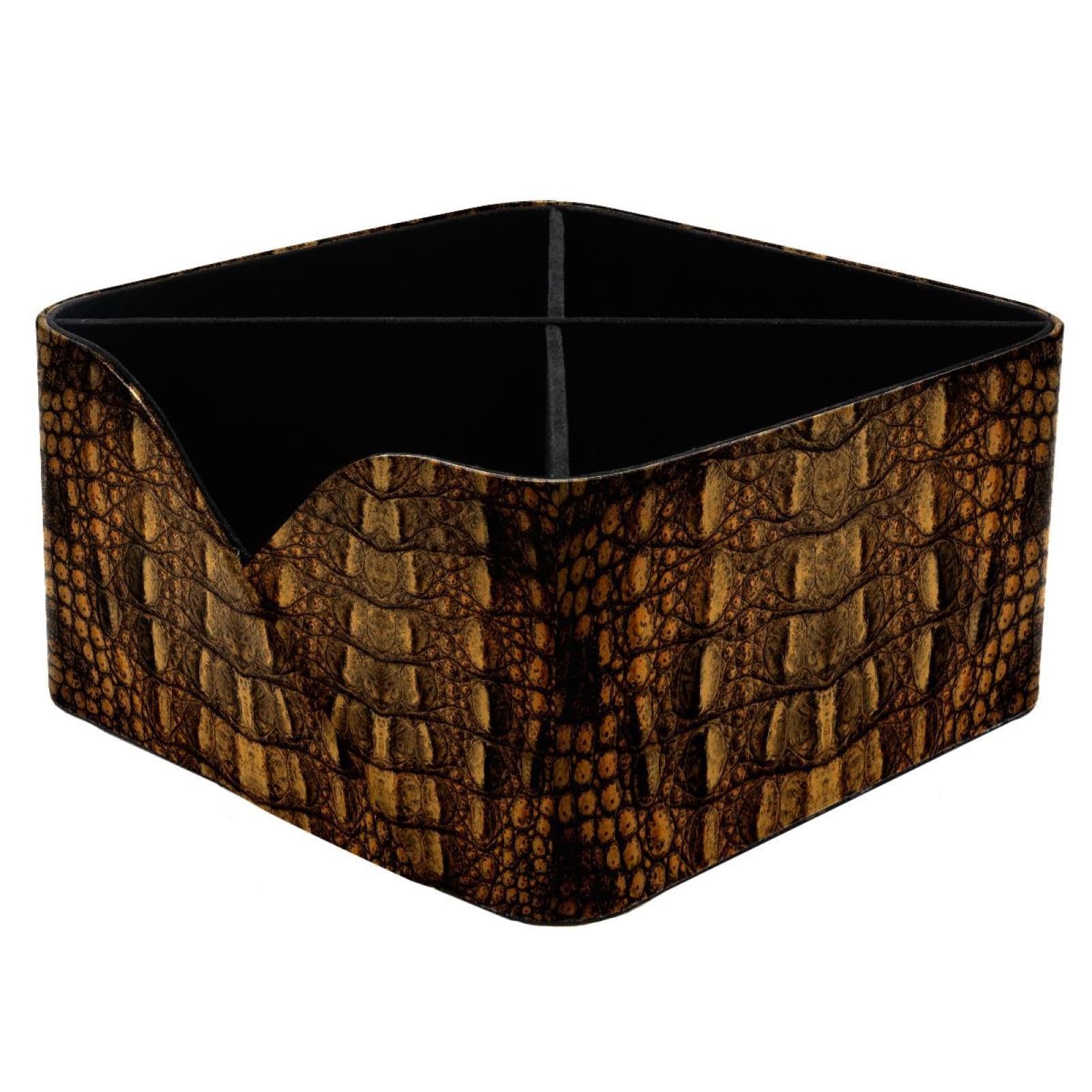 KengjuTesu Crocodile Skin Texture Desktop Organizer Pen Holder, Rectangular Pencil Cup for Office, Study and Makeup Stations