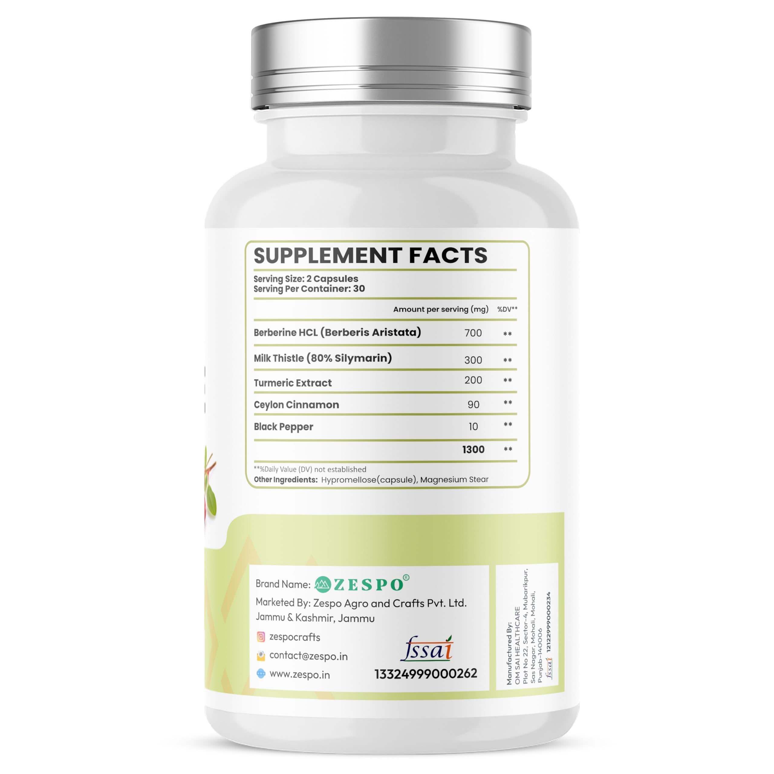 ZESPO Berberine Advanced 1300 mg Total Formula, 60 Capsules, Pack of 2 2
