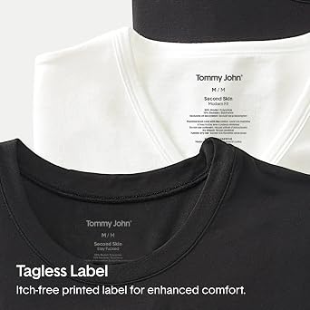 Tommy John Men's High V Neck Undershirt, Second Skin Fabric, Slim Fit T-Shirt with Stay Tuck Design