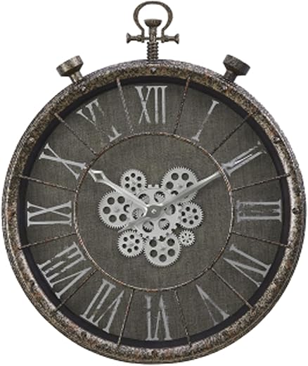 24 Large Vintage Industrial Wall Clock with Moving Gears, Steampunk Battery Operated Oversized
