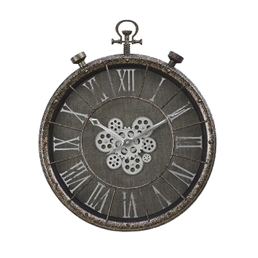 24 " Large Vintage Industrial Wall Clock with Moving Gears, Steampunk Battery Operated Oversized