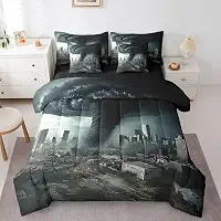 Erosebridal Jogo de cama solteiro Tornado, construção moderna destruída para crianças, adolescentes e adultos, ruína do mundo (edredom + lençol de cima + 2 fronhas + 2 fronhas) conjunto de cama com 7