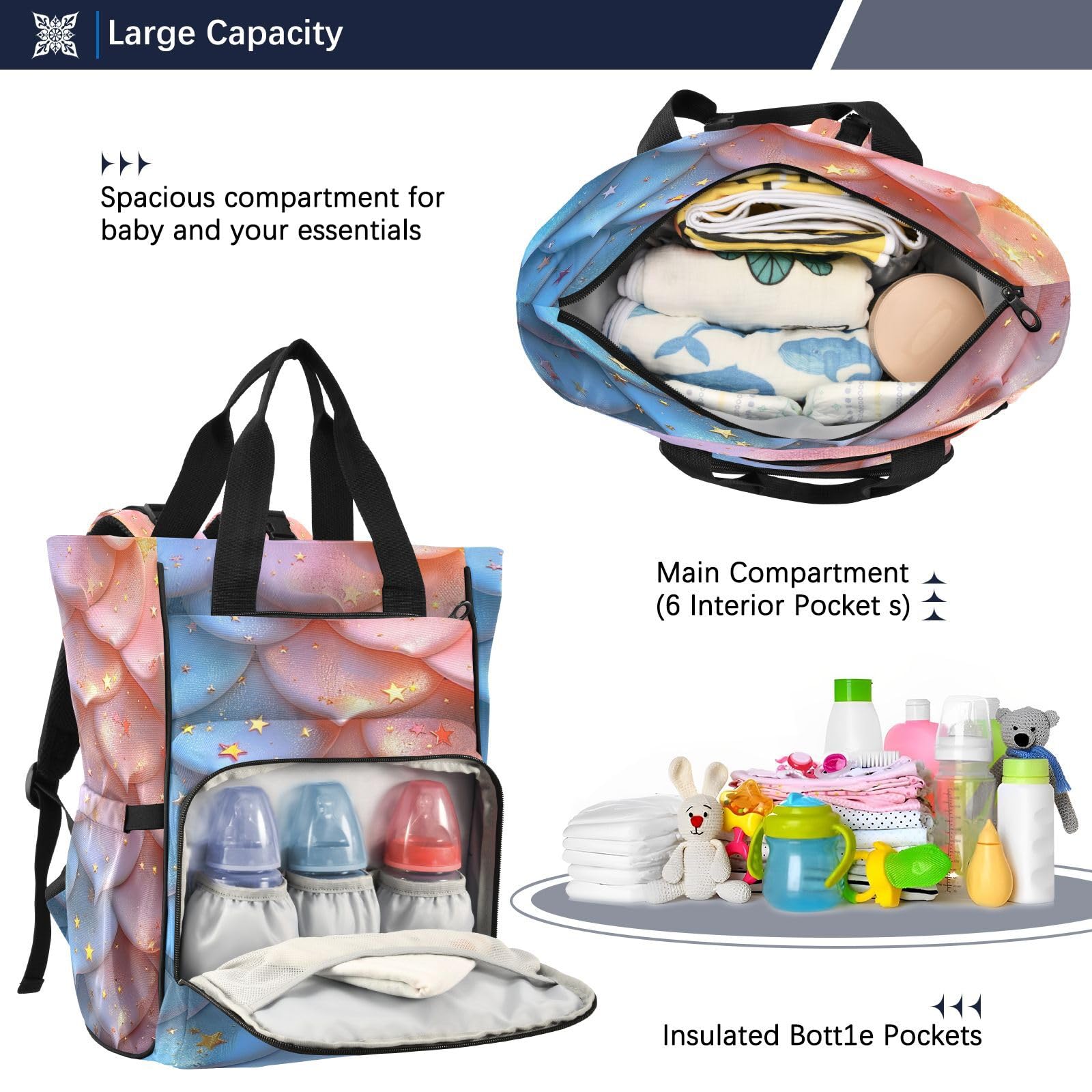 Dibujos Animados Arte Colorido Bolsa de Pañales Mochila de Viaje Gran Capacidad Bolsas para Mamá Papá Mujeres Niñas