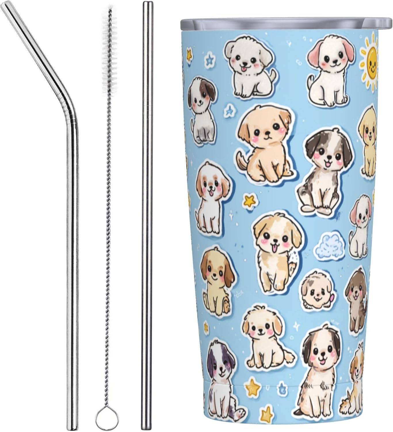 Dog Tumbler with Lid and Straw 20oz Vacuum Insulated Coffee Cup Stainless Steel Tumblers Leakproof Travel Mug Present for Women Men