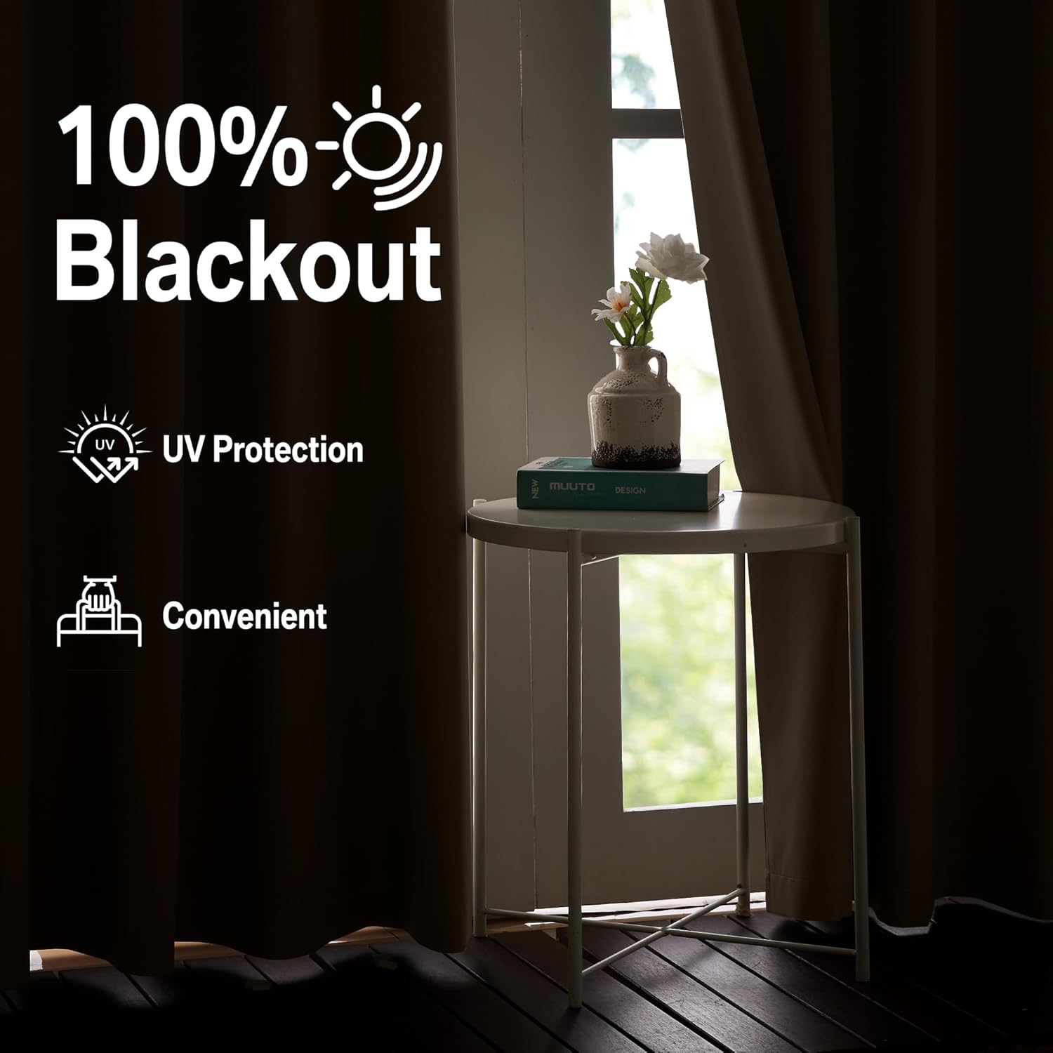 RYB HOME 100% Blackout Curtains for Bedroom Living Room, Room Darkening Curtains for Apartment Studio, Lightweight Privacy Window Treatment Drapes, W52 x L72, Mocha, 2 Panels