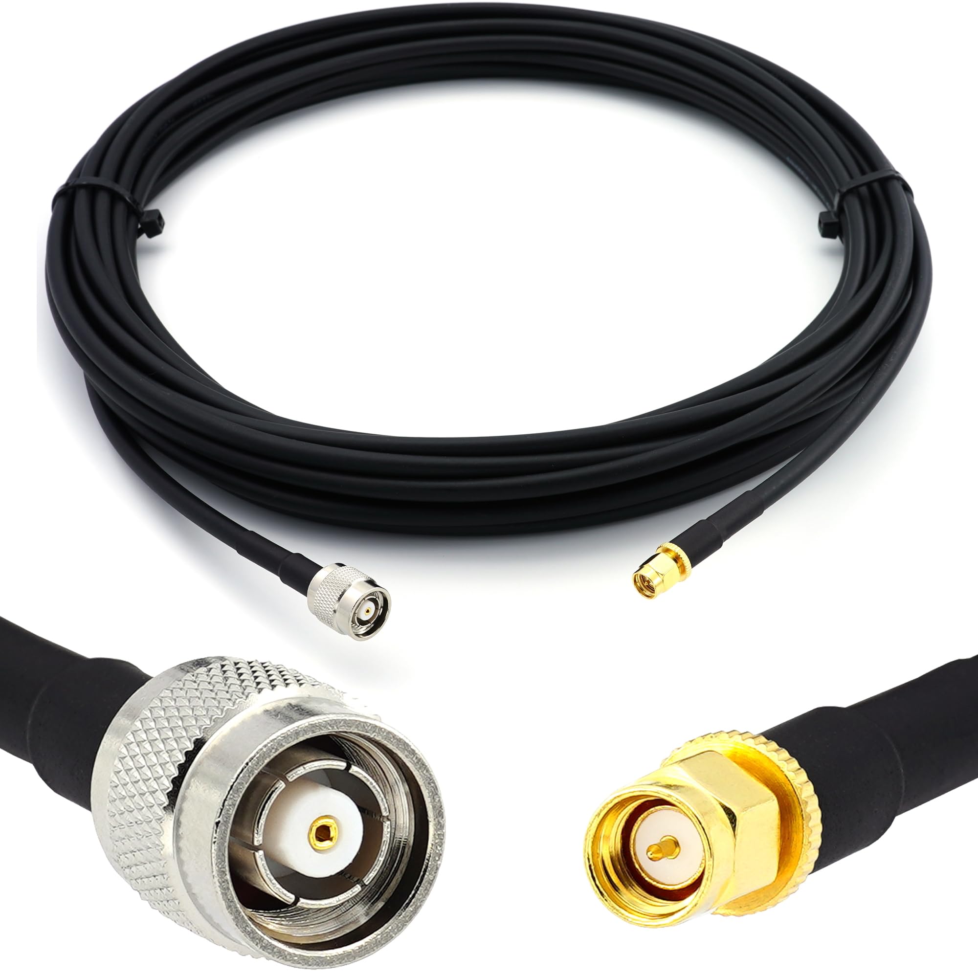 SMA Male to RP-TNC Male Extension Cable 20m / 65.6ft Jumper Low Loss HF240 (LMR 240 equivalent) Coax RF Coaxial for WiFi Antenna Wireless LAN (RP TNC — Reverse Polarity TNC, Female Pin)
