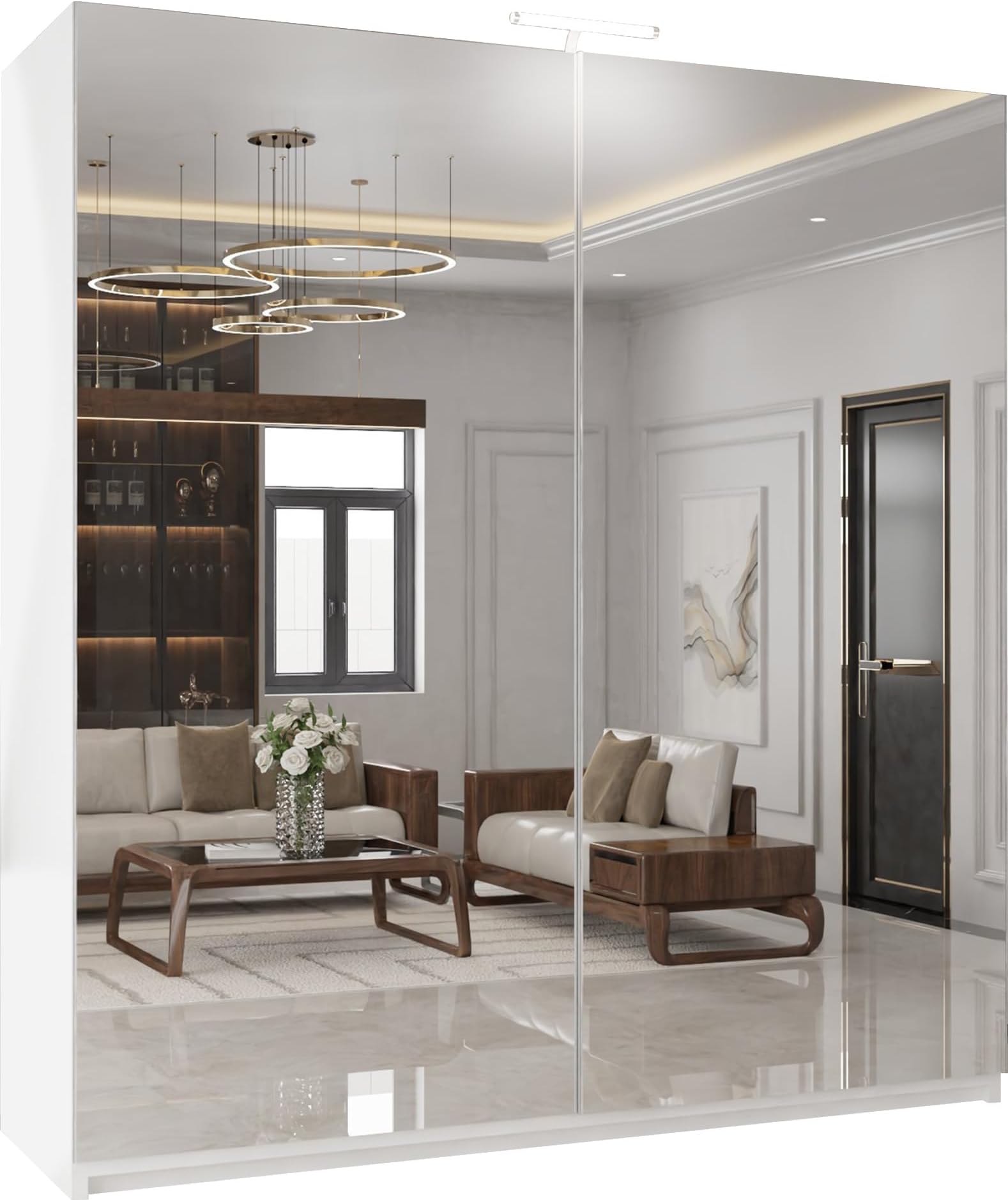 SLIDING WARDROBE 4U Perth Free Standing Full Double Mirror Sliding Door Wardrobe (White, 200cm)