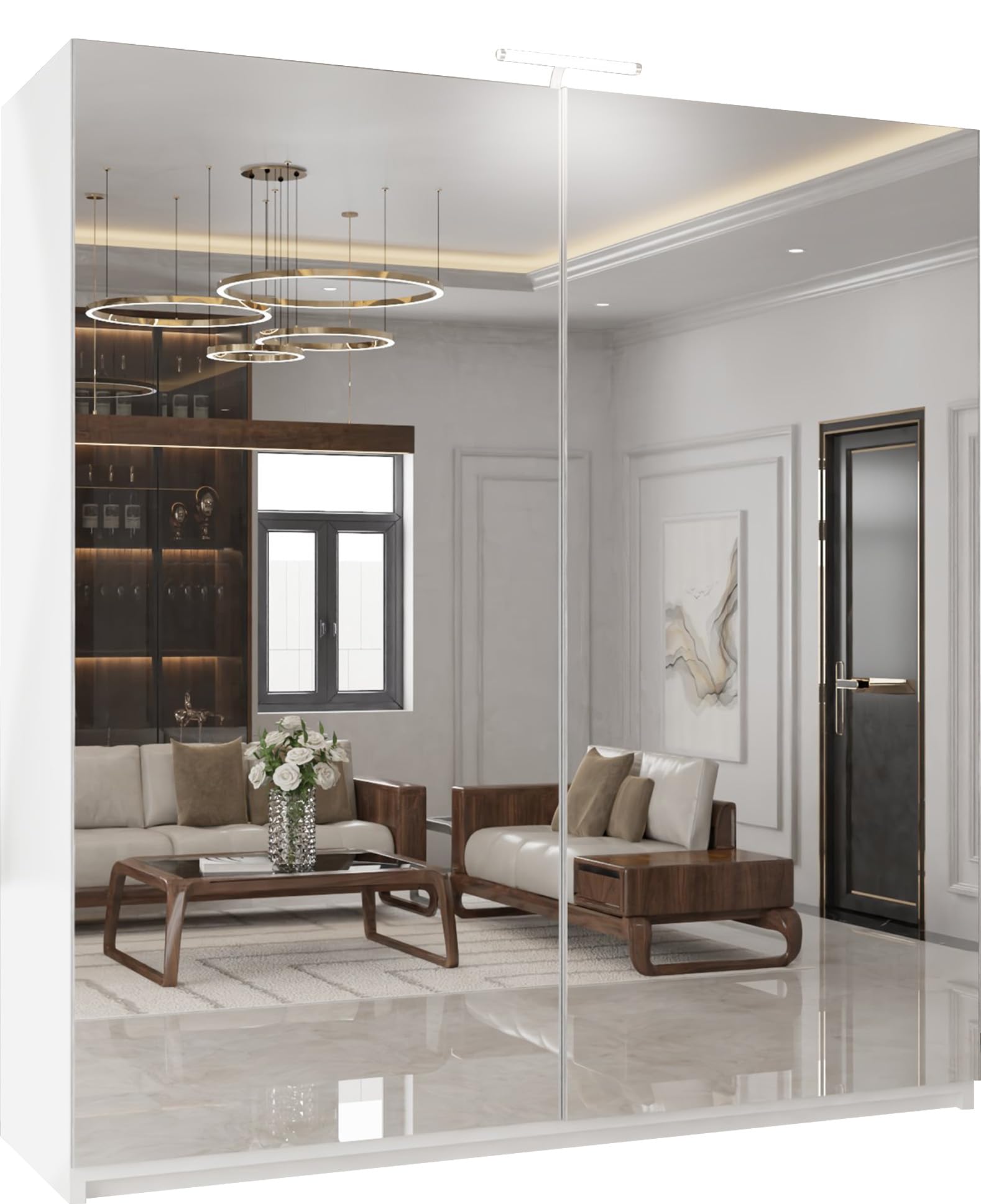 SLIDING WARDROBE 4U Perth Free Standing Full Double Mirror Sliding Door Wardrobe (White, 150cm)