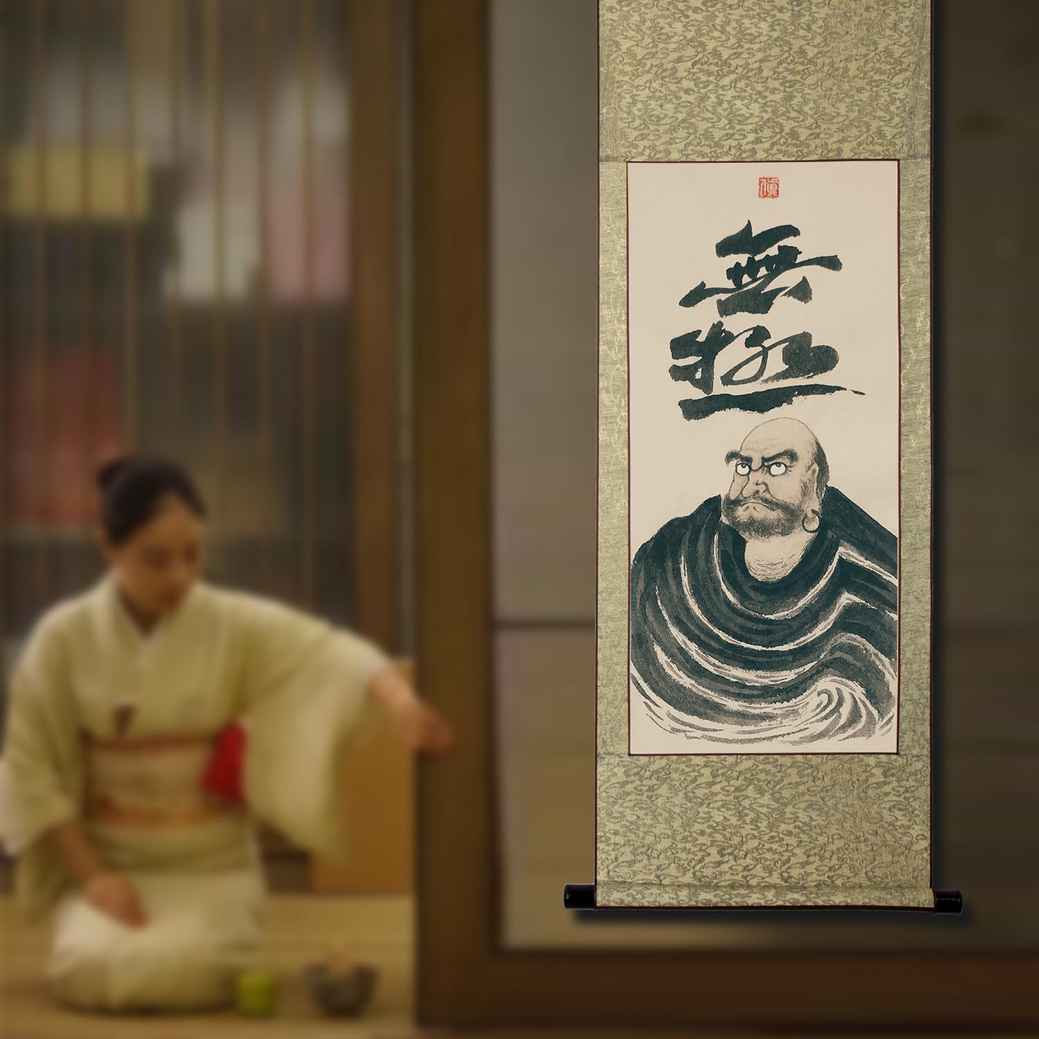 Amazon｜画家手描き 掛け軸 超お得 仏画 水墨画 菩提だるま ダルマ祖師 