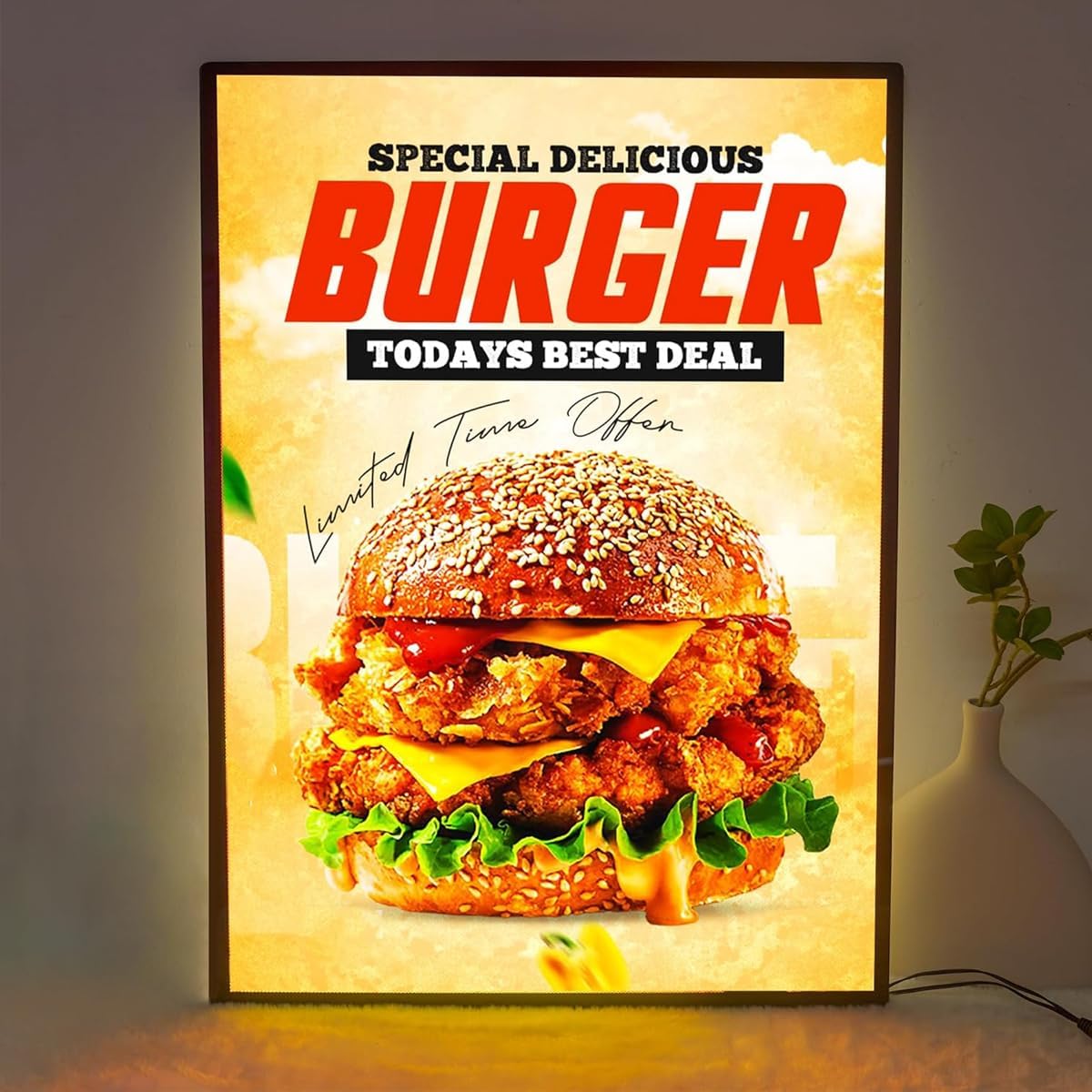 Custom Ultra-Thin LED Light Box, Slim LED Menus Poster Lightbox, Energy-Efficient Backlit Advertising Frame for Restaurants, Cafes and Shops, Optional Size