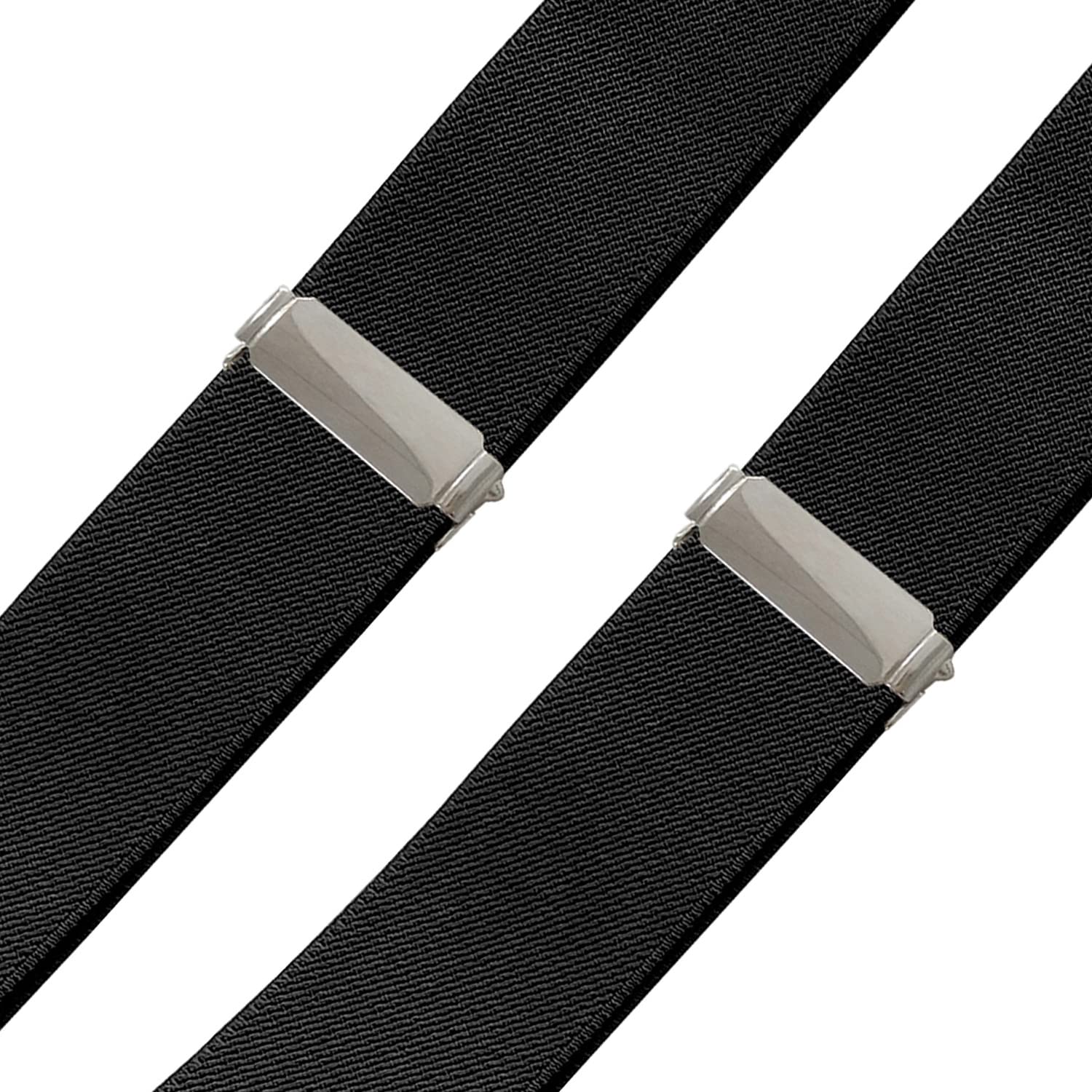 HSJFS Men Y-Back Adjustable Suspenders, Leather Trimmed Button End Tuxedo Suspenders with Many colors and designs (Black)