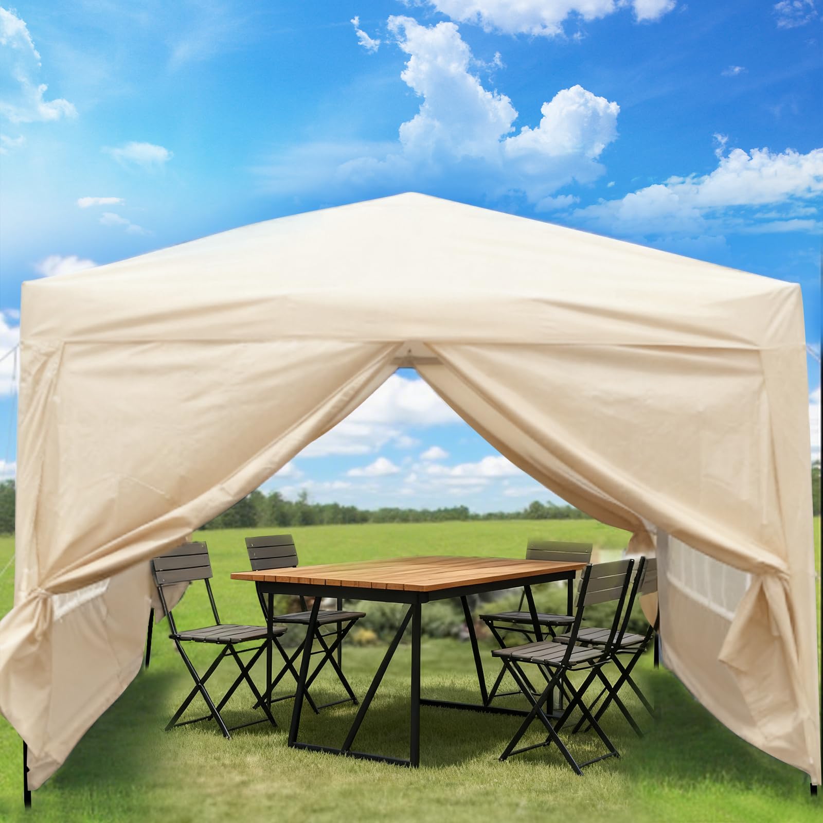 ISE Pavillon 3x3 mit 4 Seitenwänden, Faltpavillon 3x3 Stabil inkl.Tragtasche, Pavillion Stabil Winterfest UV-Schutz 50+,Partyzelt höhenverstellbar, Gartenpavillon Pop up für Outdoor & Camping Grau