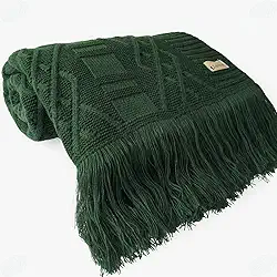 Manta de Tricô com Franjas Padrão Geométrico 150x90cm para Sofá Poltrona Sala Decoração (Verde Olive)