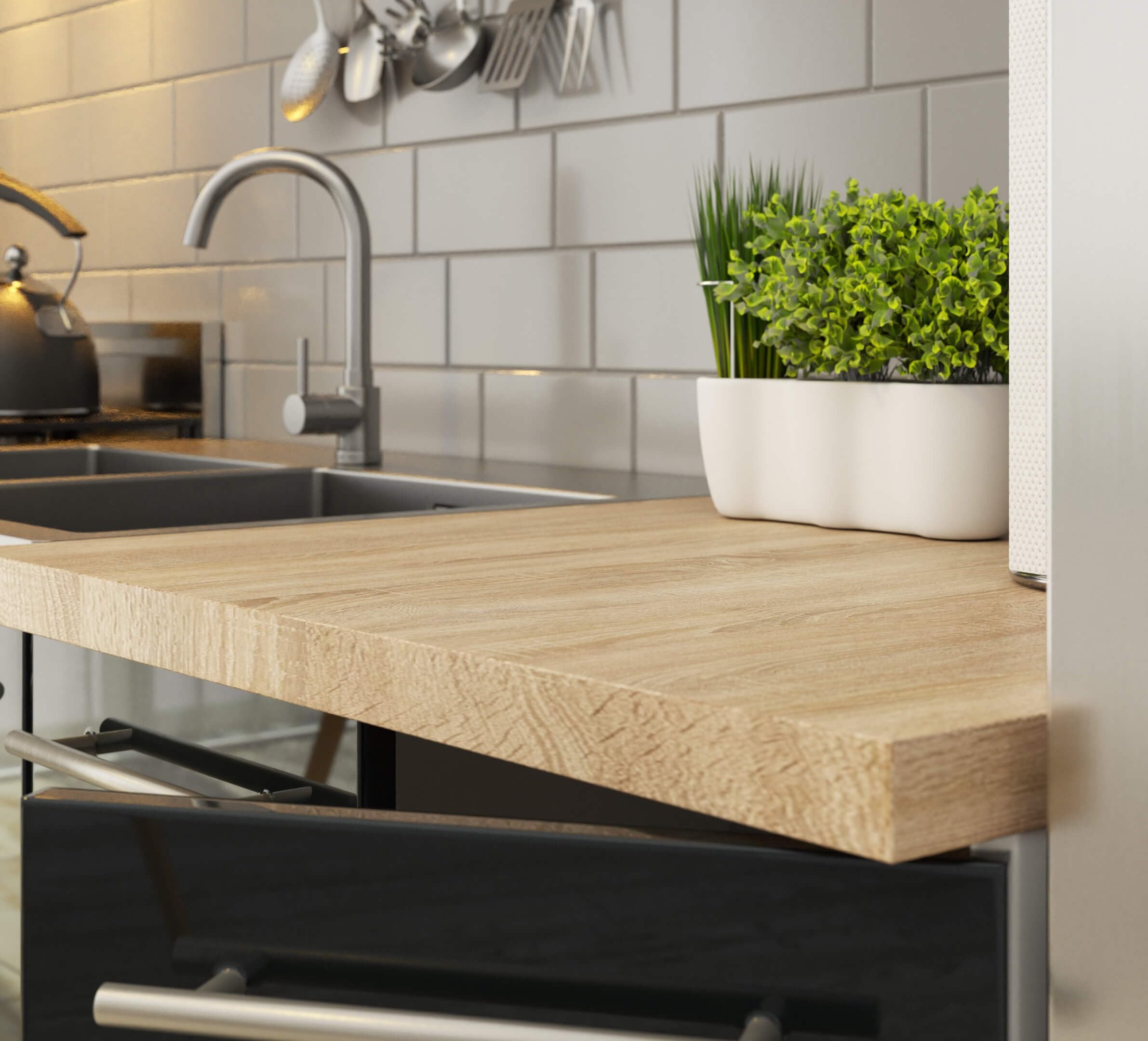 AKORD | Eck-Küchenschrank mit Arbeitsplatte - Oliwia S90 | Küchenunterschrank mit 2 Türen und 2 Einlegeböden | Unterschrank Küche 90 cm Breit | ABS-Kante 18 mm | 46x90x85 cm | Weiß & Graphit glänzend
