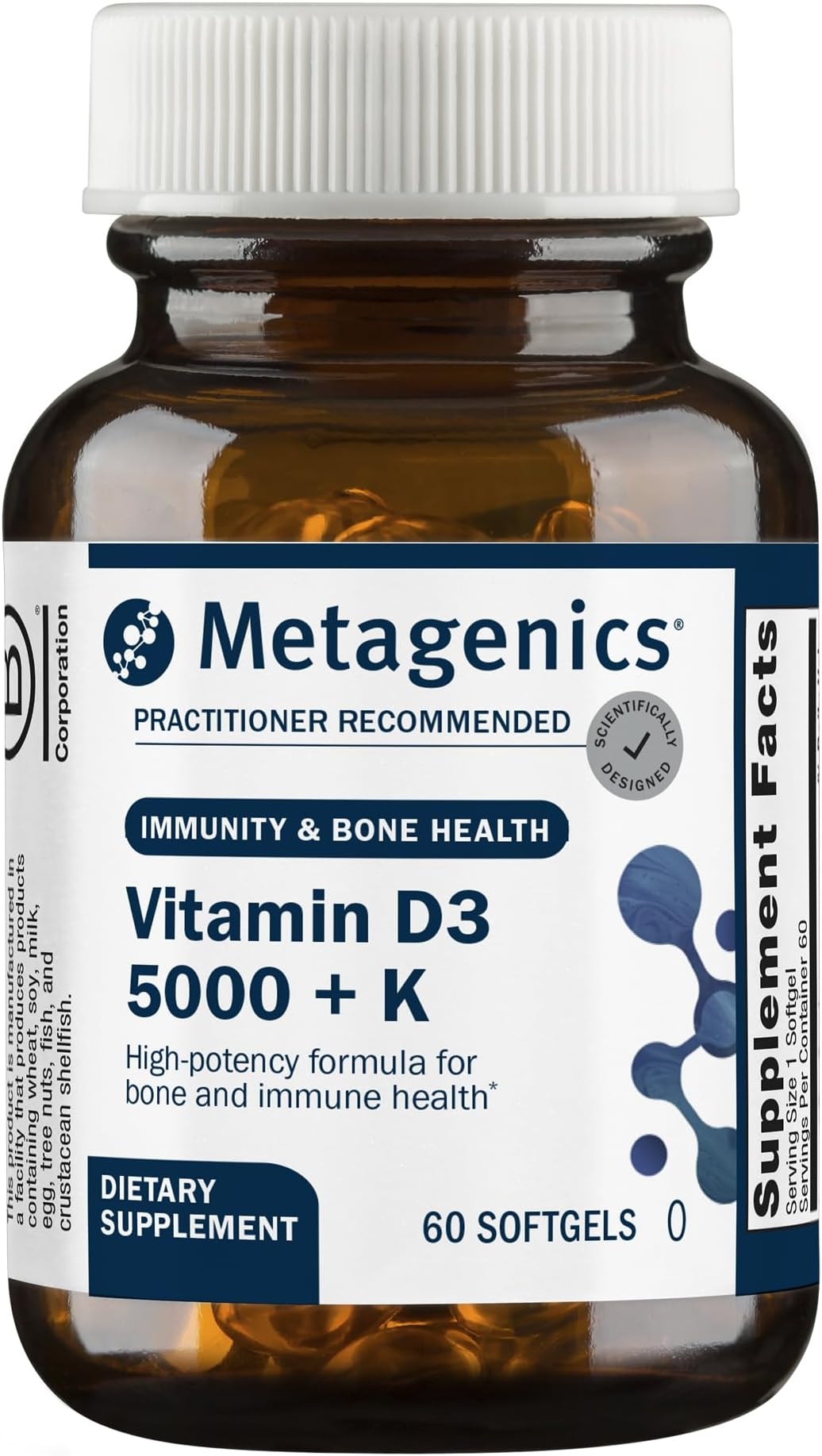 Metagenics Vitamin D3 and Vitamin K2 5,000 IU with MK-7, 60 Softgels | Vitamin D3 with K2 MK-7 for Immune Support, Bone and Heart Health, Non-GMO, Gluten-Free, High-Potency 5,000 IU