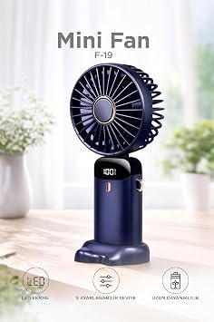 arjl  Masa st  Vantilat r Dijital G stergeli 90 Derece Katlanabilir Mini Fan F19 Lacivert