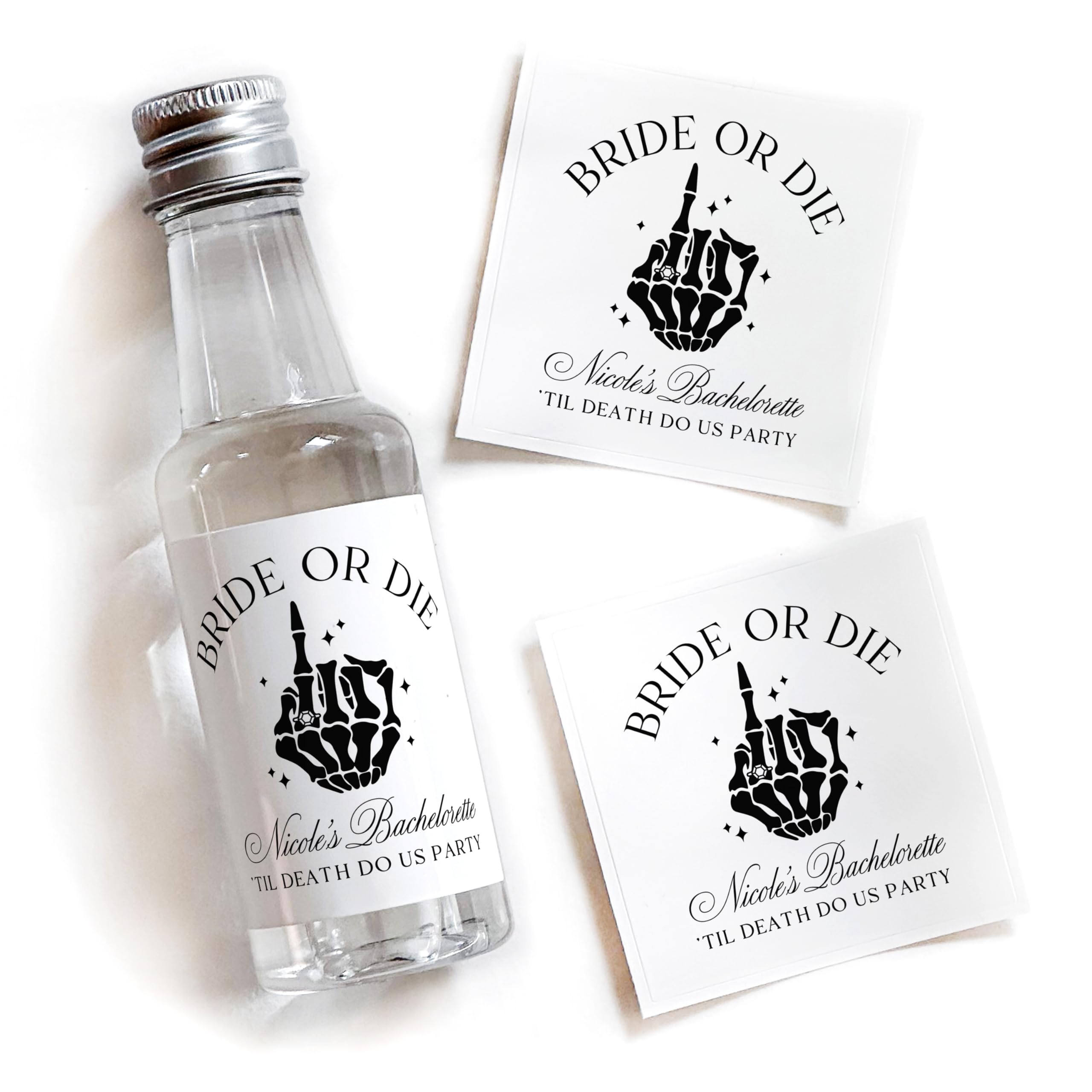 Bride or Die Bachelorette Party Labels - Til Death Do Us Party Liquor Bootle Sticker Favors - Gothic Bach Gift Bag Idea - Halloween Bridal Shower