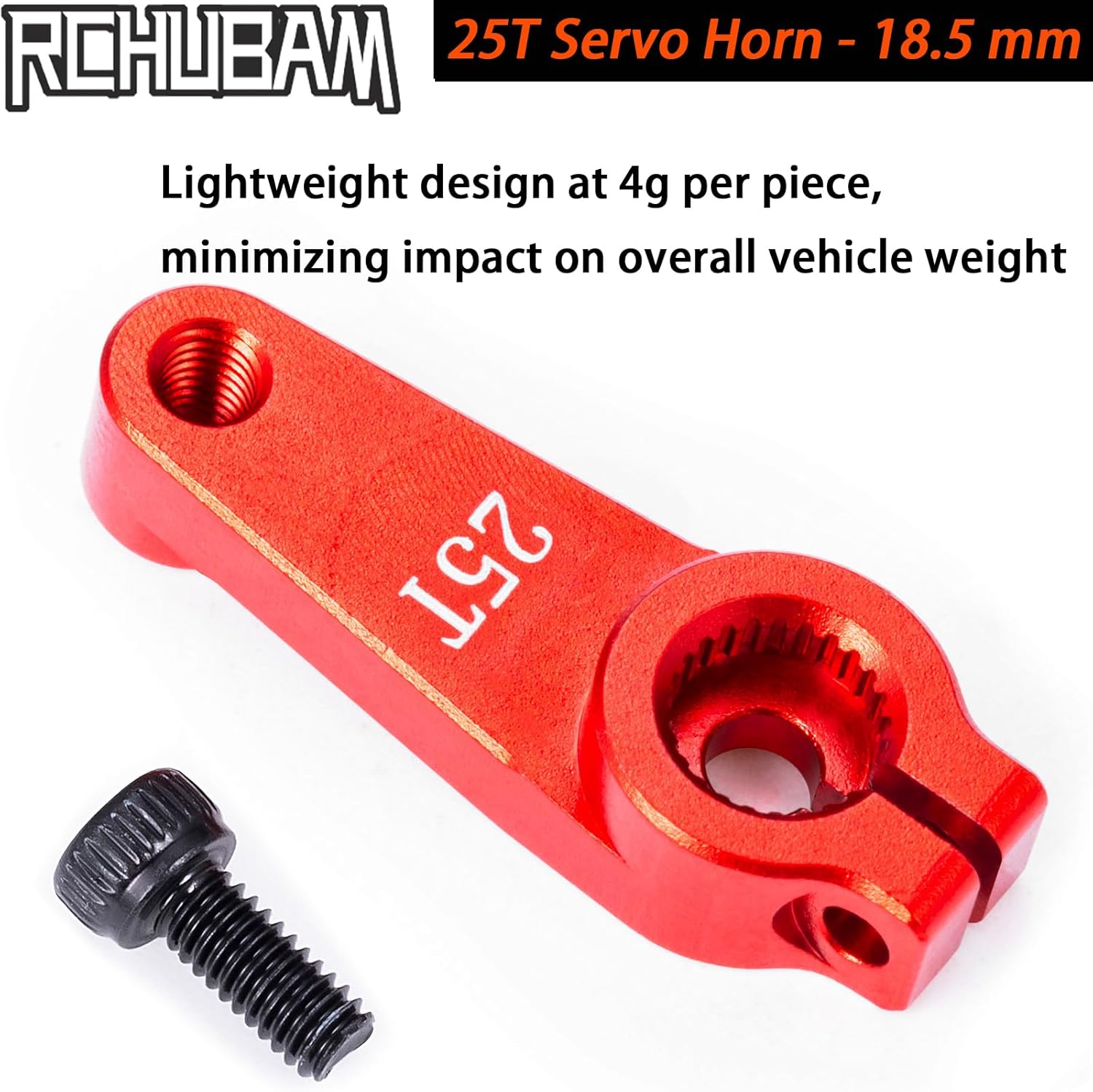 RCHUBAM Aluminum 25T Servo Horn 1/10 RC Steering Arm Server Rocker Compatible with Futaba Savox Power HD HSP Servos Motor 1/10 RC Car Truck,Red (2Pcs 25T (18.5mm))