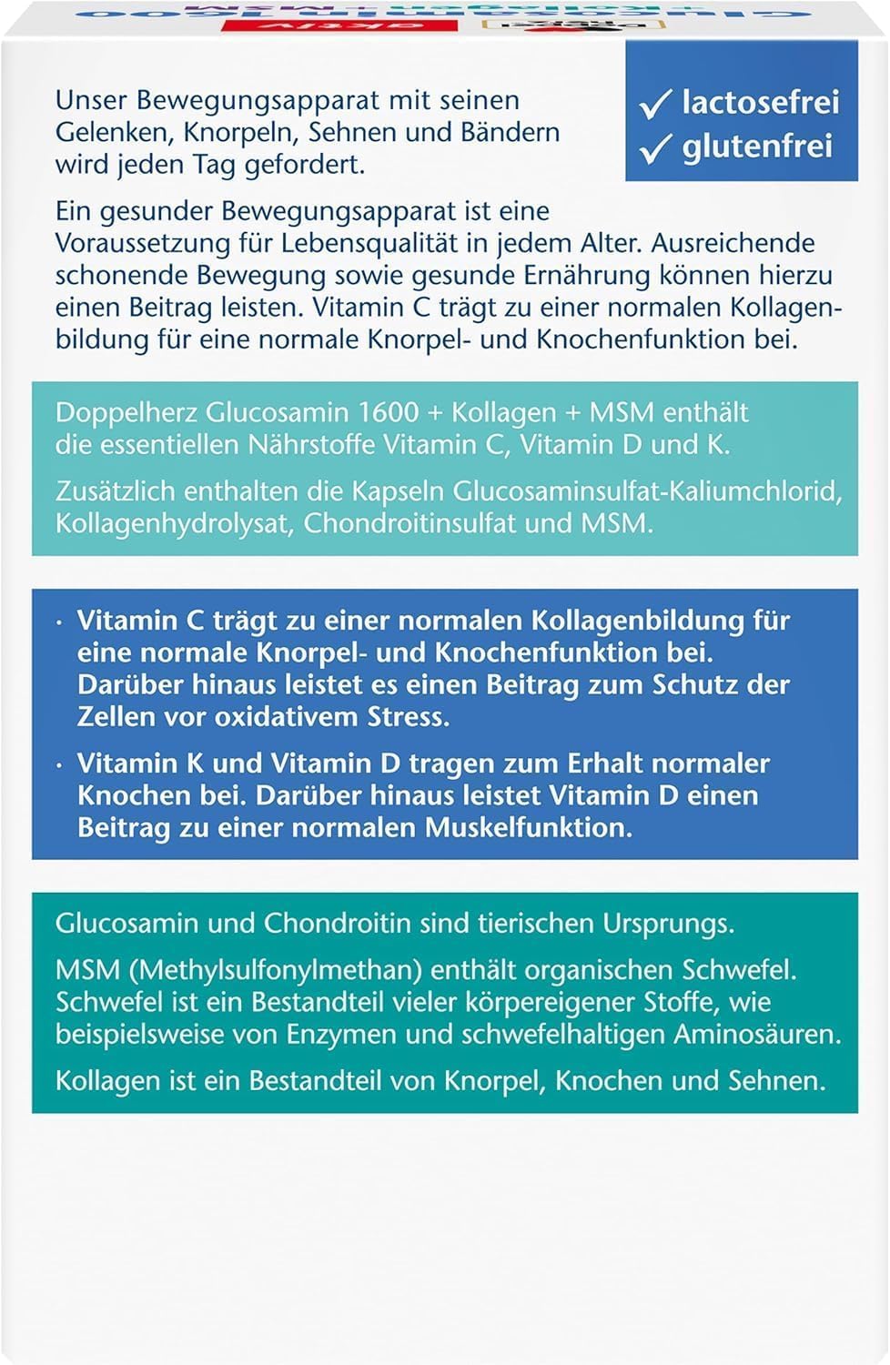 Doppelherz Glucosamin 1600 Kollagen MSM Vitamin C 1600 Mg Glucosaminsulfat-Kaliumchlorid 150 Mg Kollagenhydrolysat Als Tagesdosis 2 Kapseln - 100 Kapseln product thumbnail 3