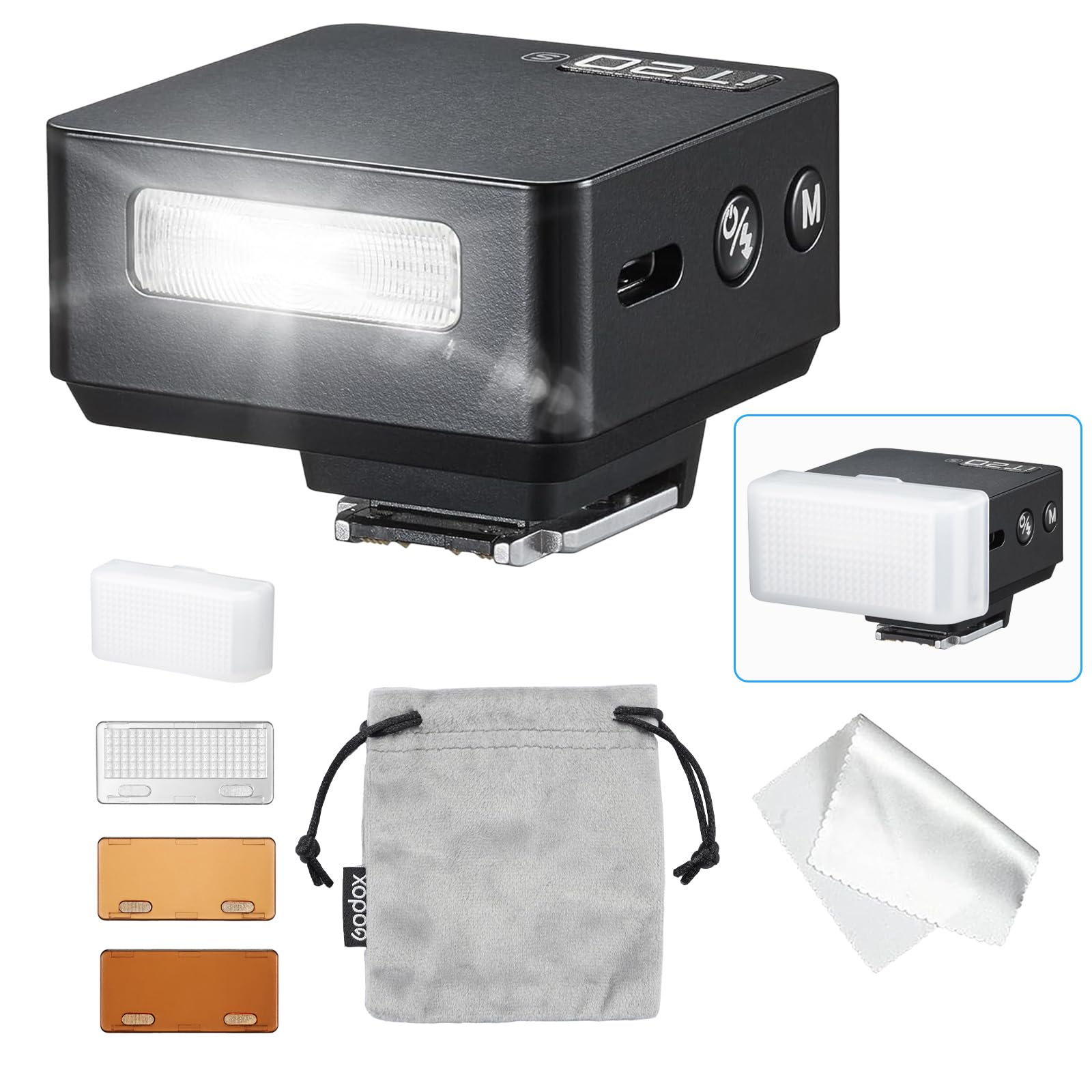 GODOX IT20 S lampa błyskowa z białym dyfuzorem, IT20S TTL mini lampy błyskowe, czas recyklingu 1,5 sekundy, kompatybilny z Sony Alpha a7III a7CII a7IV a7C a7RV a7SIII a7SIII a6700 a6400 a6600 ZV-E10
