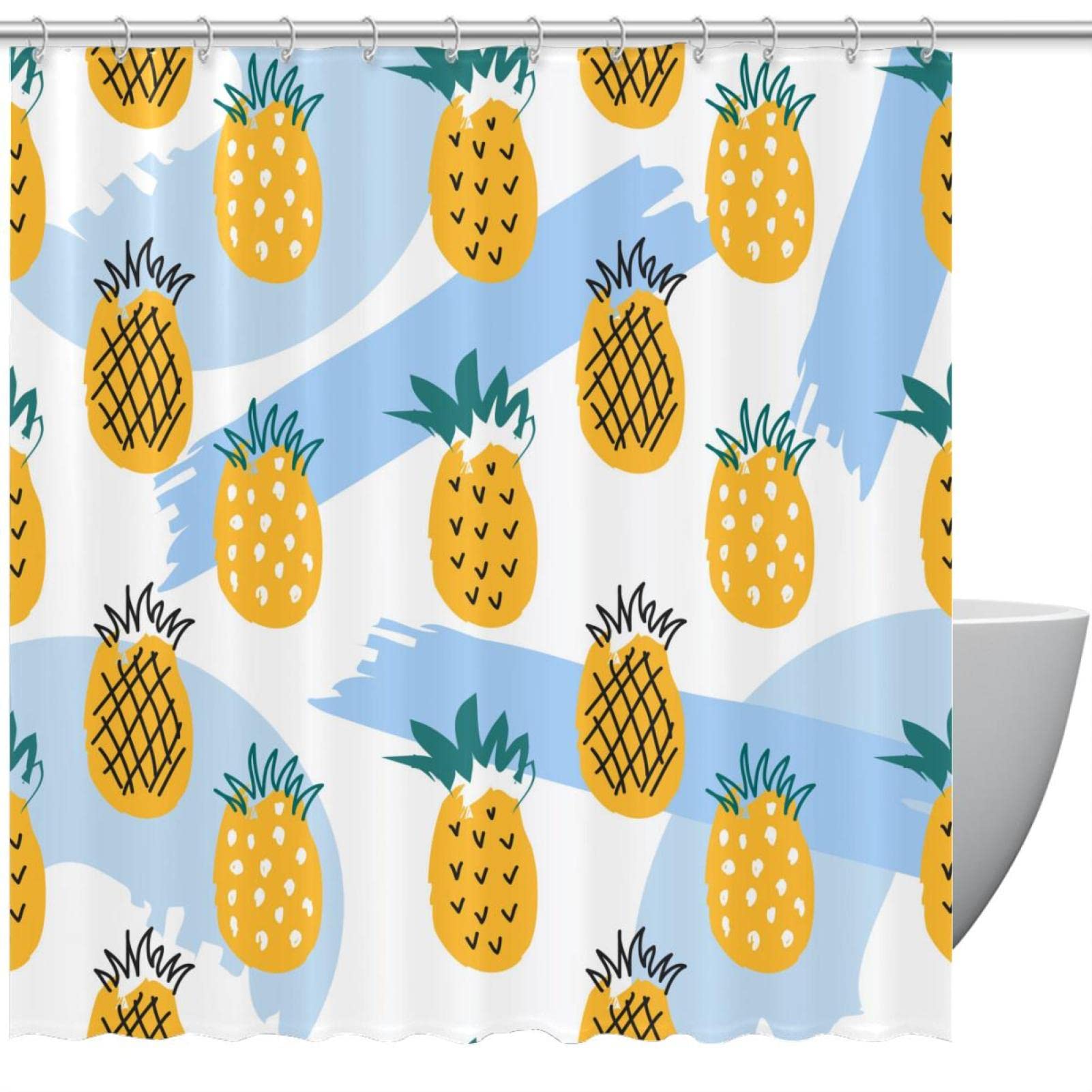Rideau de douche imperméable 168 x 183 cm avec motif fruits tropicaux et crochets