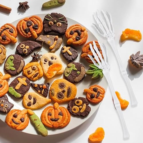 Miniatura 2 de Luxshiny 2 piezas de Halloween Esqueleto Manos Ensalada Tong Halloween Cuchara de ensalada Calavera Tong Halloween Cocina Vajilla para fiesta de