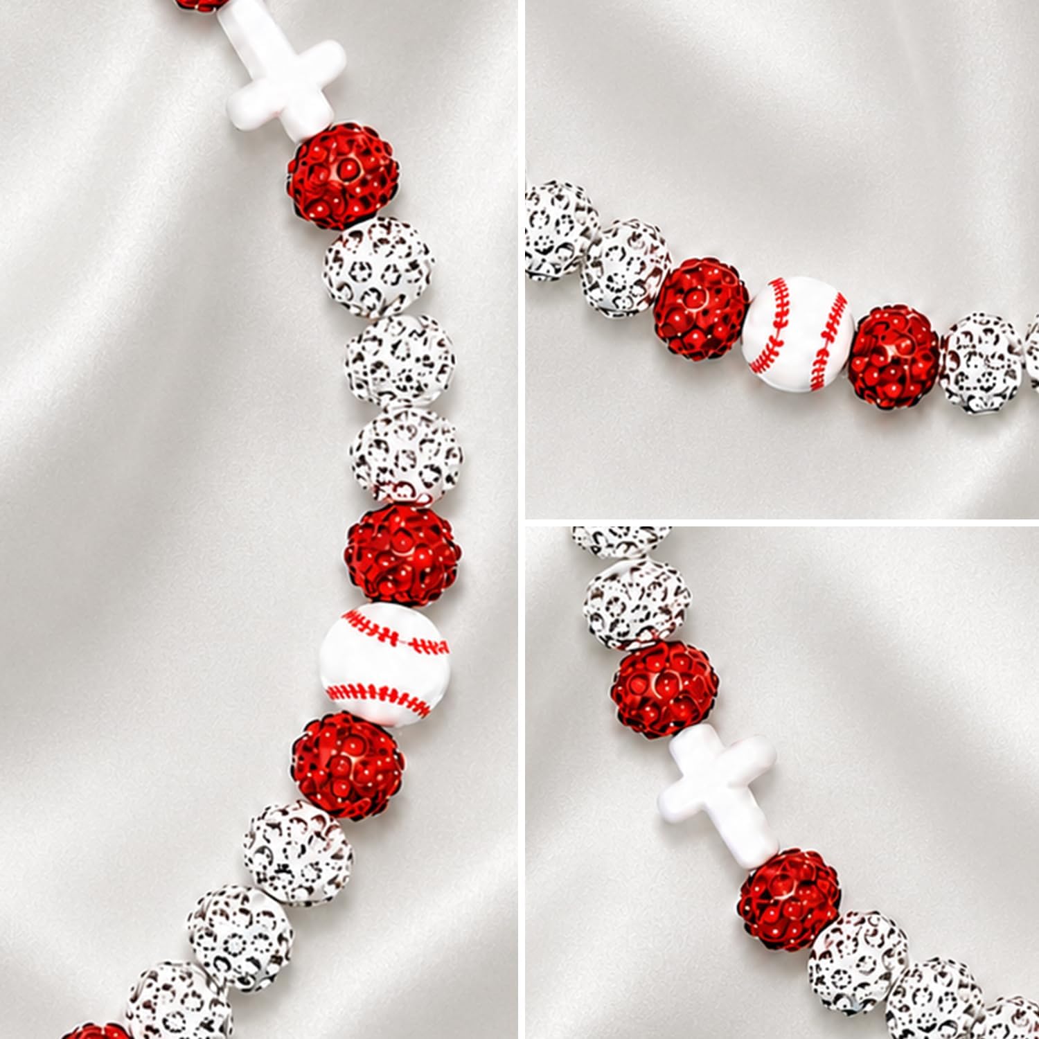 Baseball Necklace Beaded Cross Chain, 18in Baseball Bling Drip Necklace