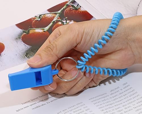 Miniatura 7 de Silbato deportivo con pulsera, 6 silbatos de plástico transparente con bobina elástica para muñeca, anillo para entrenadores, árbitros, escuela,