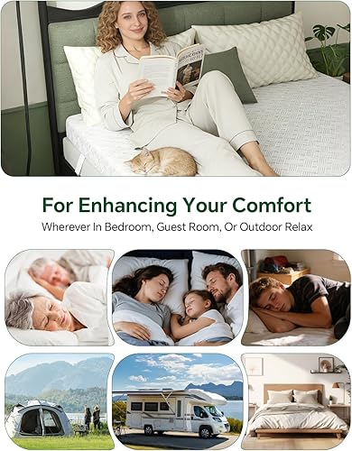 Miniatura 7 de Cubrecolchón Queen de espuma viscoelástica de gel de 3 pulgadas, protector de colchón de alta densidad, funda suave de rayón de bambú extraíble,