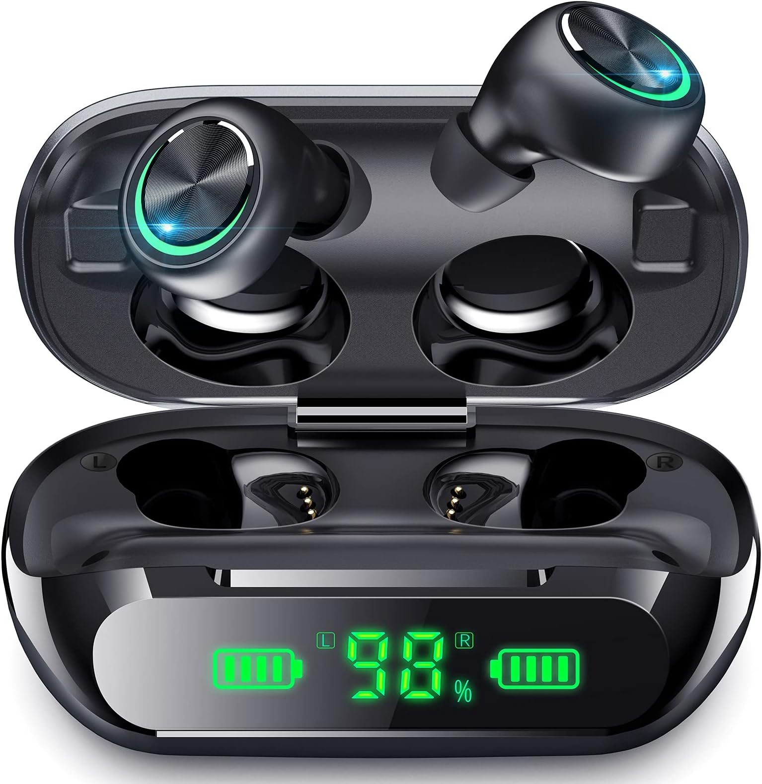 Wireless Earbuds Headphones Bluetooth 5.0 LED Display Physical Noise Canceling IPX5 Waterproof Earphones In-Ear 200H Play Time Hi-Fi Stereo Sound for Sports Work Home Office
