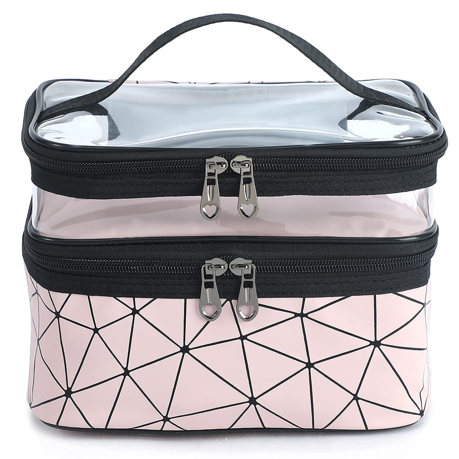 FLYNGO Pvc Double Layer Travel Cosmetic Bag Makeup Pouch For Women Organizer Cosmetics Case Toiletry Bags For Girls (Width: 20 Cm, Pink)