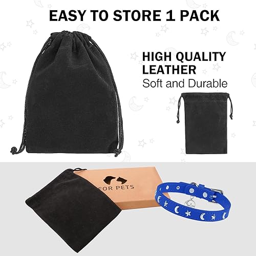 Miniatura 5 de Collar de cuero para perros pequeños y medianos, collares ajustables con tachuelas de estrella y luna con hebilla de metal inoxidable y dijes,