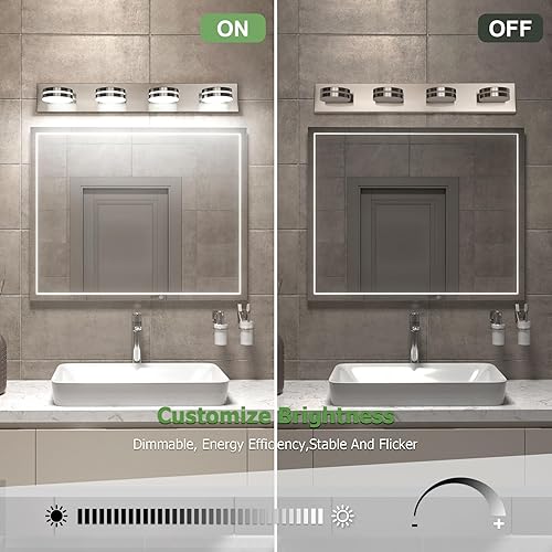Miniatura 5 de Luces de tocador de níquel cepillado para baño, 4 luces de baño sobre el espejo, accesorio de iluminación LED regulable para baño, moderno accesorio