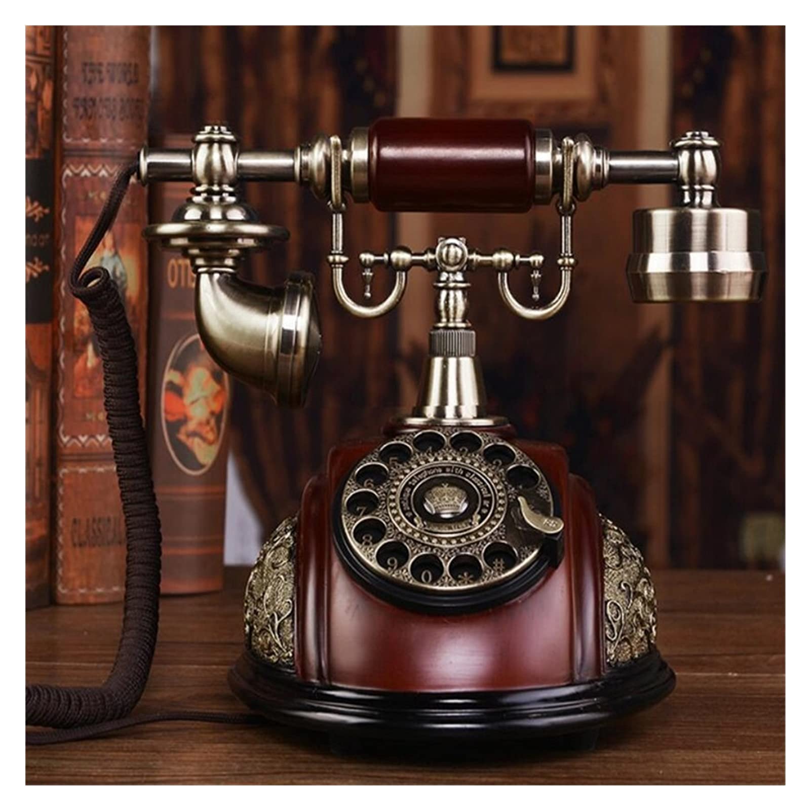 Telefono a Disco Rotante, telefoni fissi retrò Vecchio Stile con Campanello in Metallo Classico, Telefono con Filo con Altoparlante e richiamata per la casa, telef,