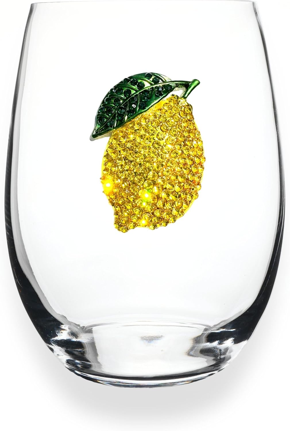 THE QUEENS' JEWELS Lemon Jeweled Stemmed Wine Glass, 21 oz. - Unique Gift for Women, Birthday, Cute, Fun, Not Painted, Decorated, Bling, Bedazzled, Rhinestone
